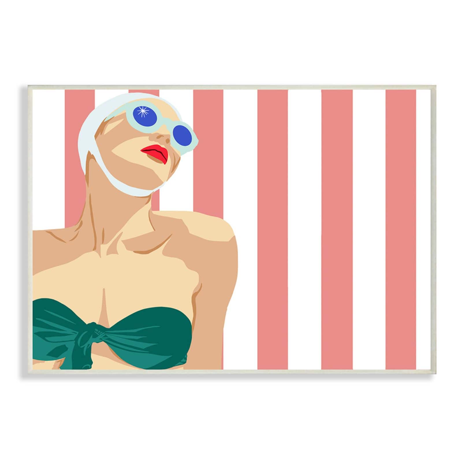 Stupell Industries Pop Vintage Female Swimmer Striped Wood Wall Plaque