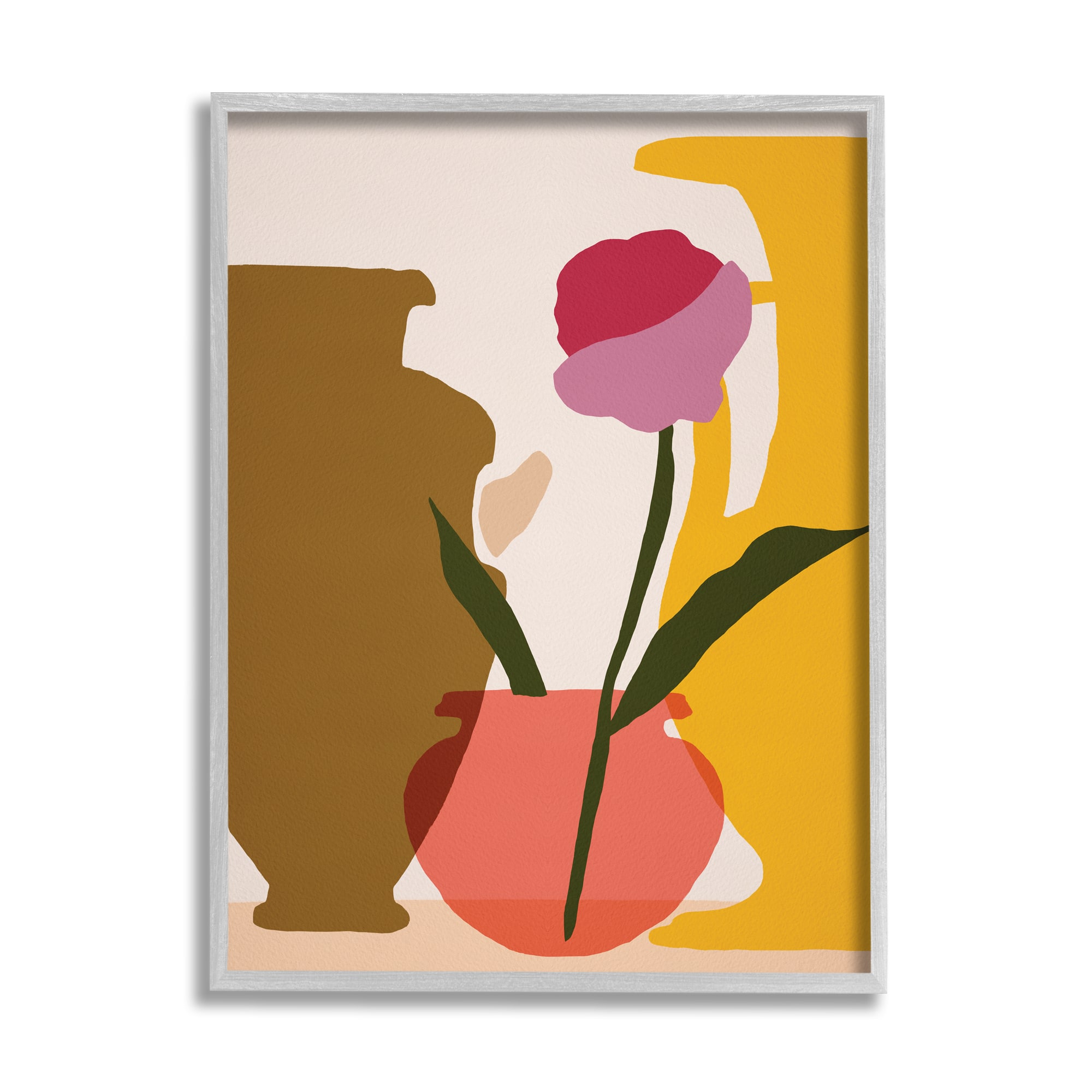 Stupell Industries Abstract Pink Floral Bloom Antique Pottery Shapes in Gray Frame Wall Art