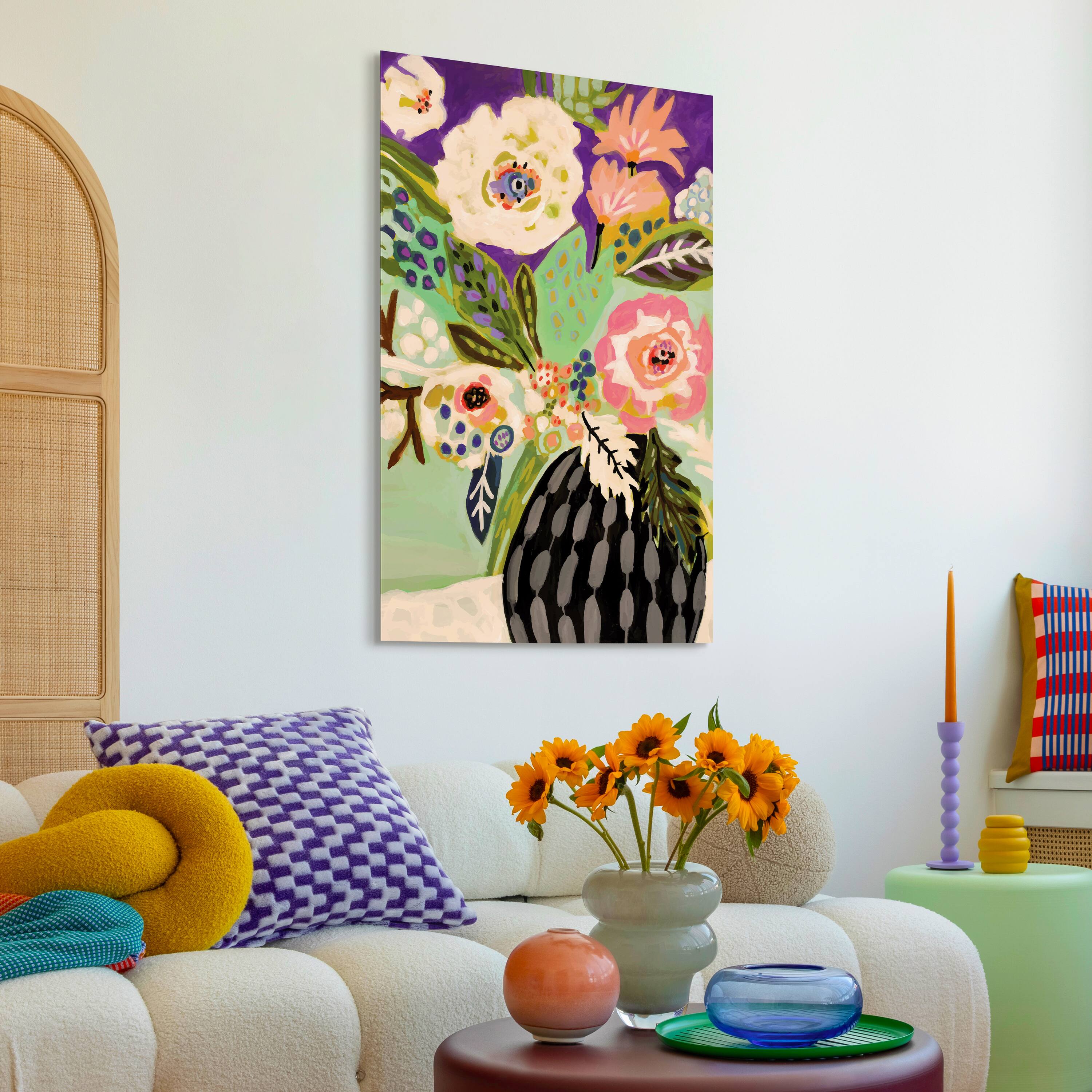 Empire Art Direct 32" x 48" Fresh Flowers in Vase I Frameless Free Floating Tempered Glass Wall Art