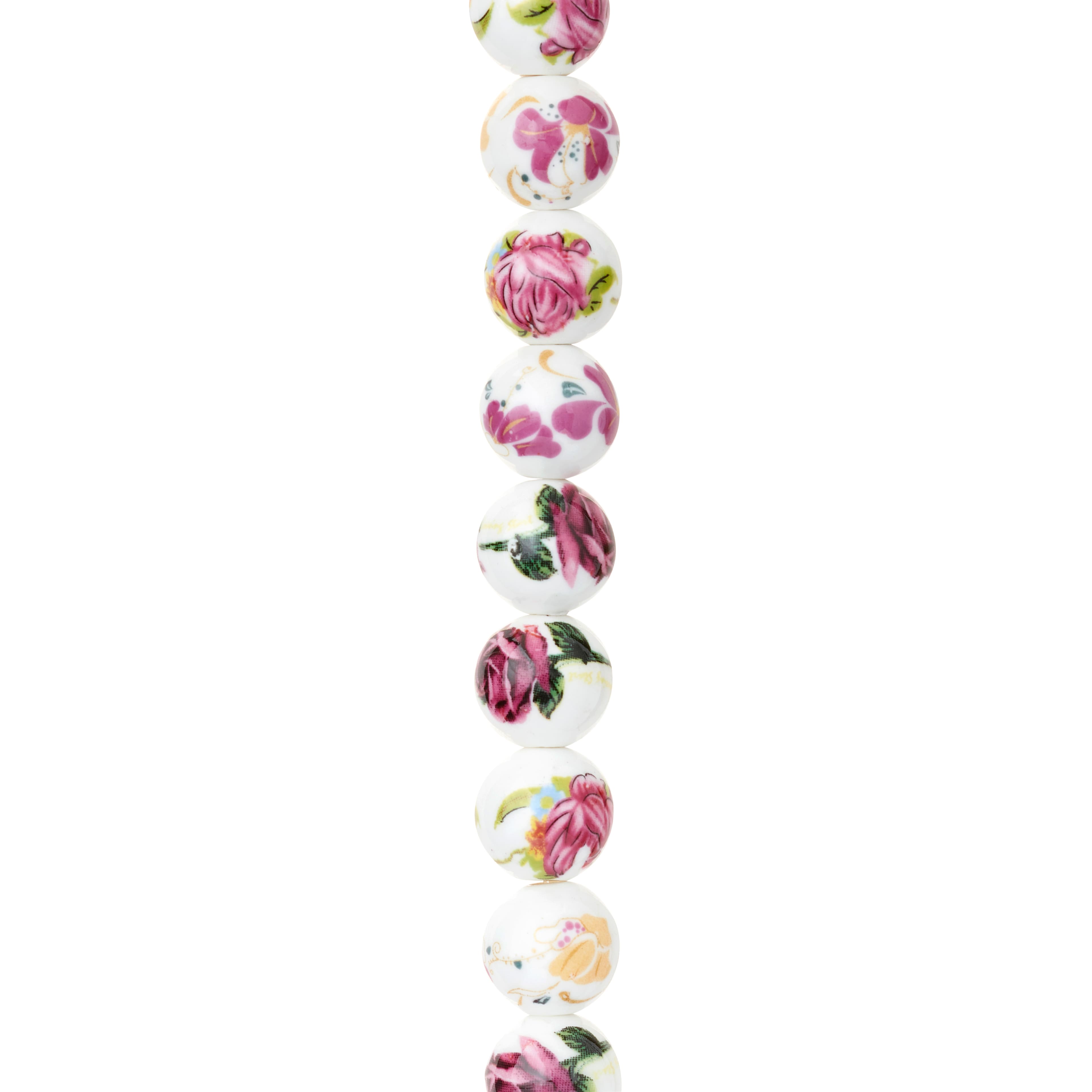 Ceramic Floral Round Beads, 12mm by Bead Landing™