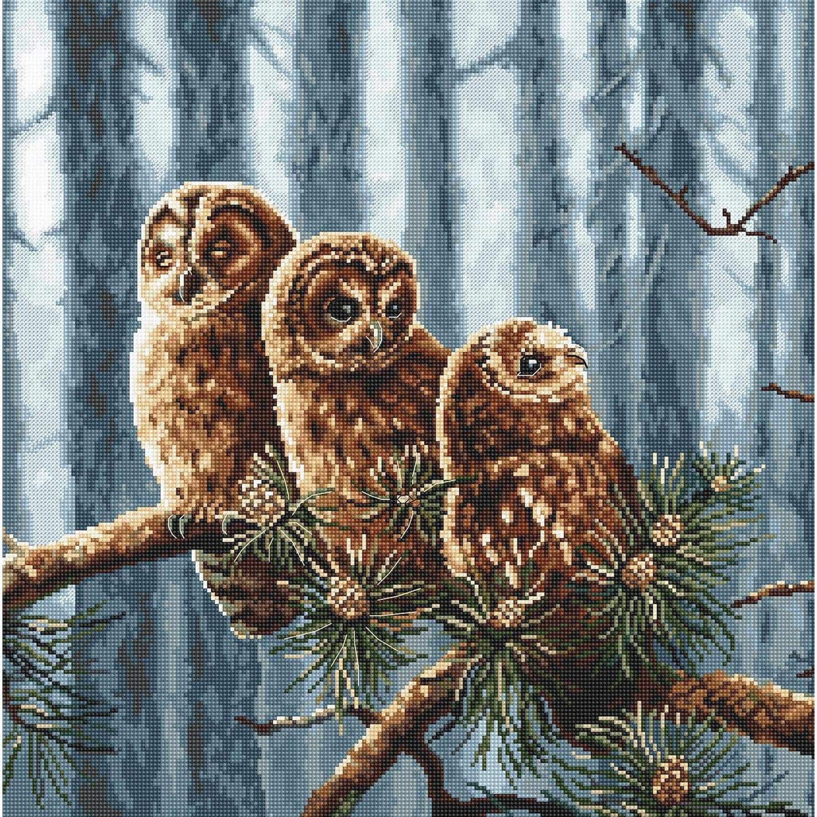 LetiStitch Owls Family Counted Cross Stitch Kit