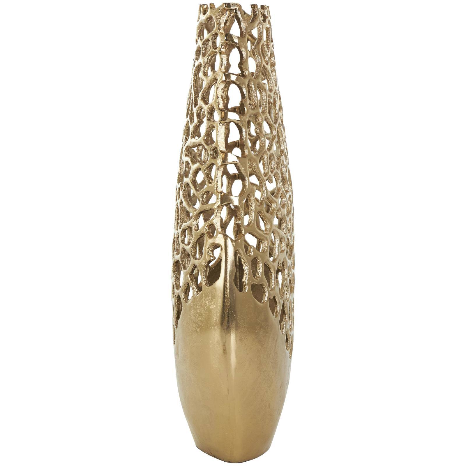 20.75" Gold Aluminum Rounded Vase with Freeform Open Lattice Work