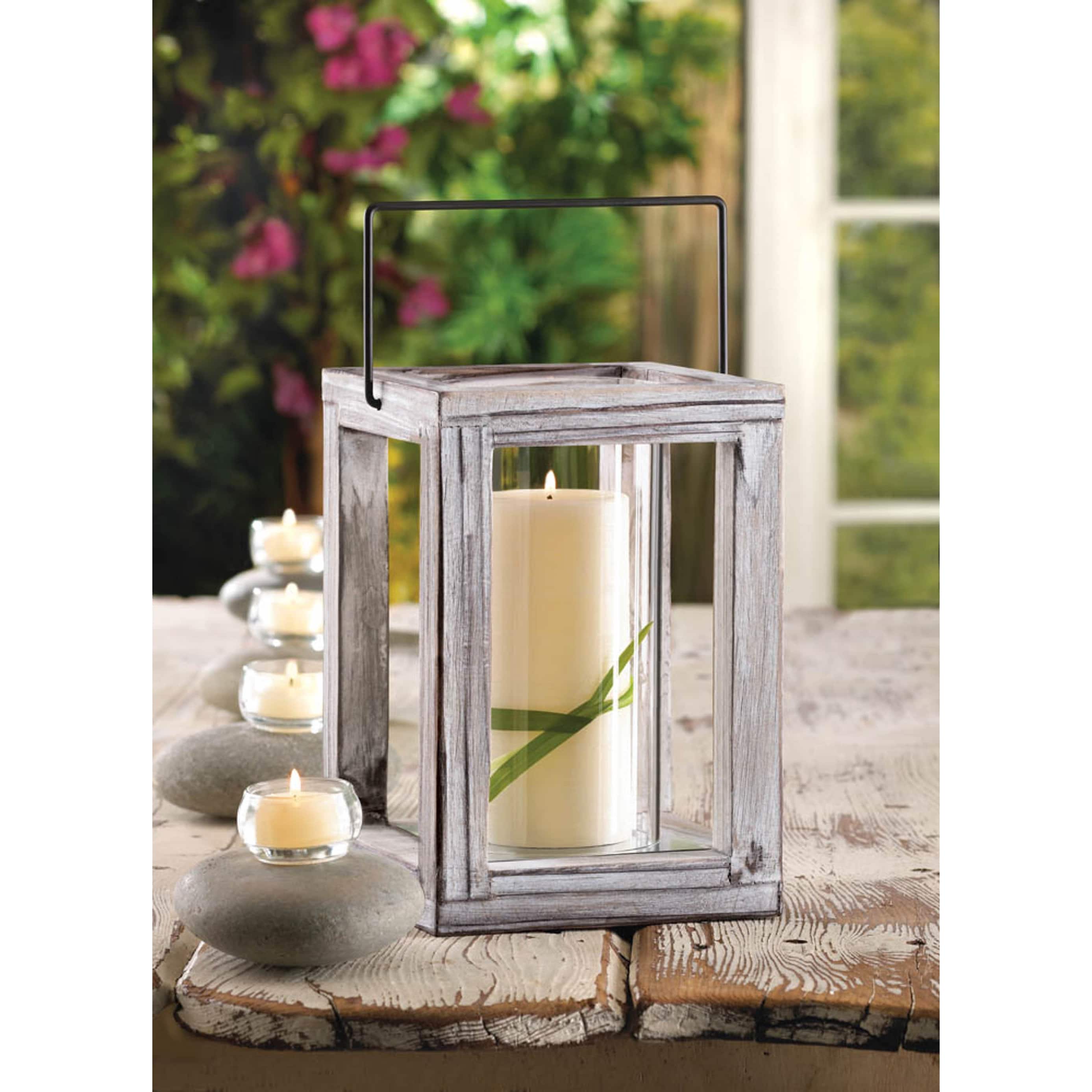 9" Weathered Garden Wooden Lantern