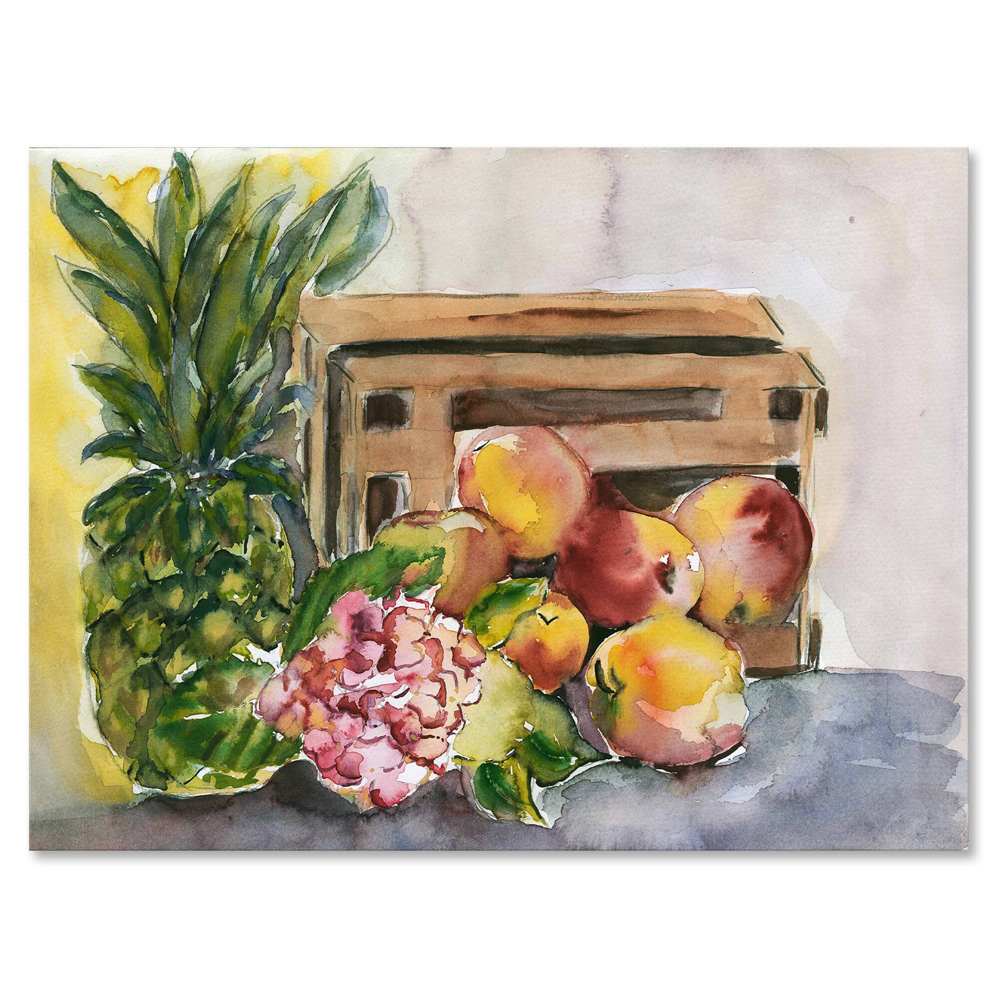 Designart - Vintage Fruits V - Farmhouse Canvas Wall Art Print