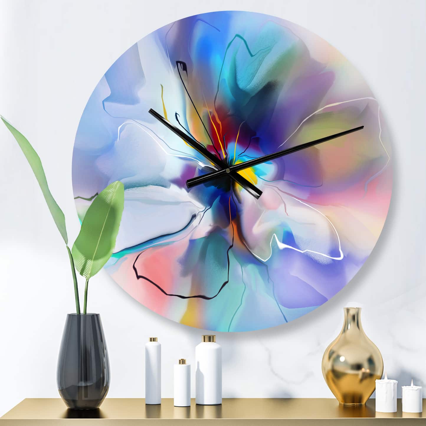 Designart Blue Abstract Flower Creative Modern Wall Clock