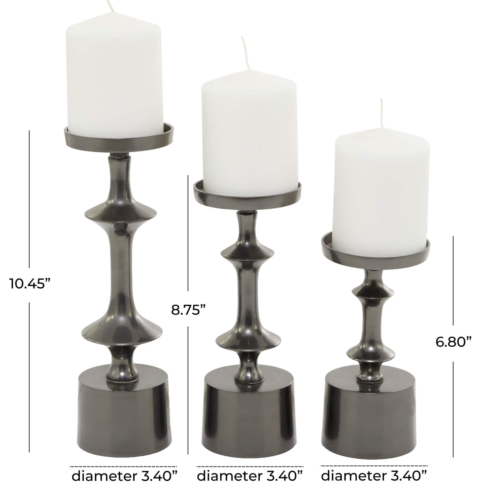 CosmoLiving by Cosmopolitan Black Aluminum Pillar Candle Holder Set