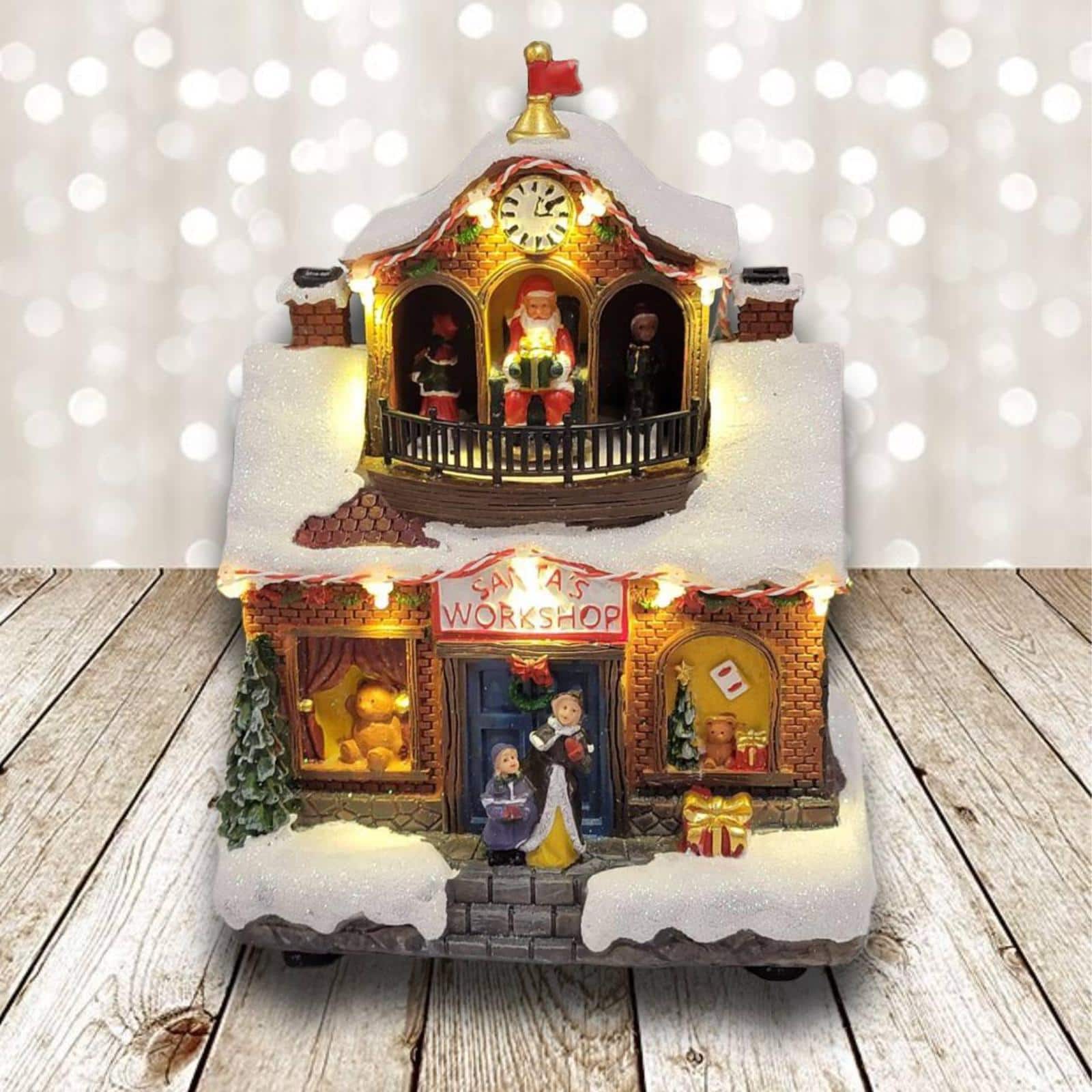 Wizardi 12" Christmas Village Santa's Workshop with LED Lights