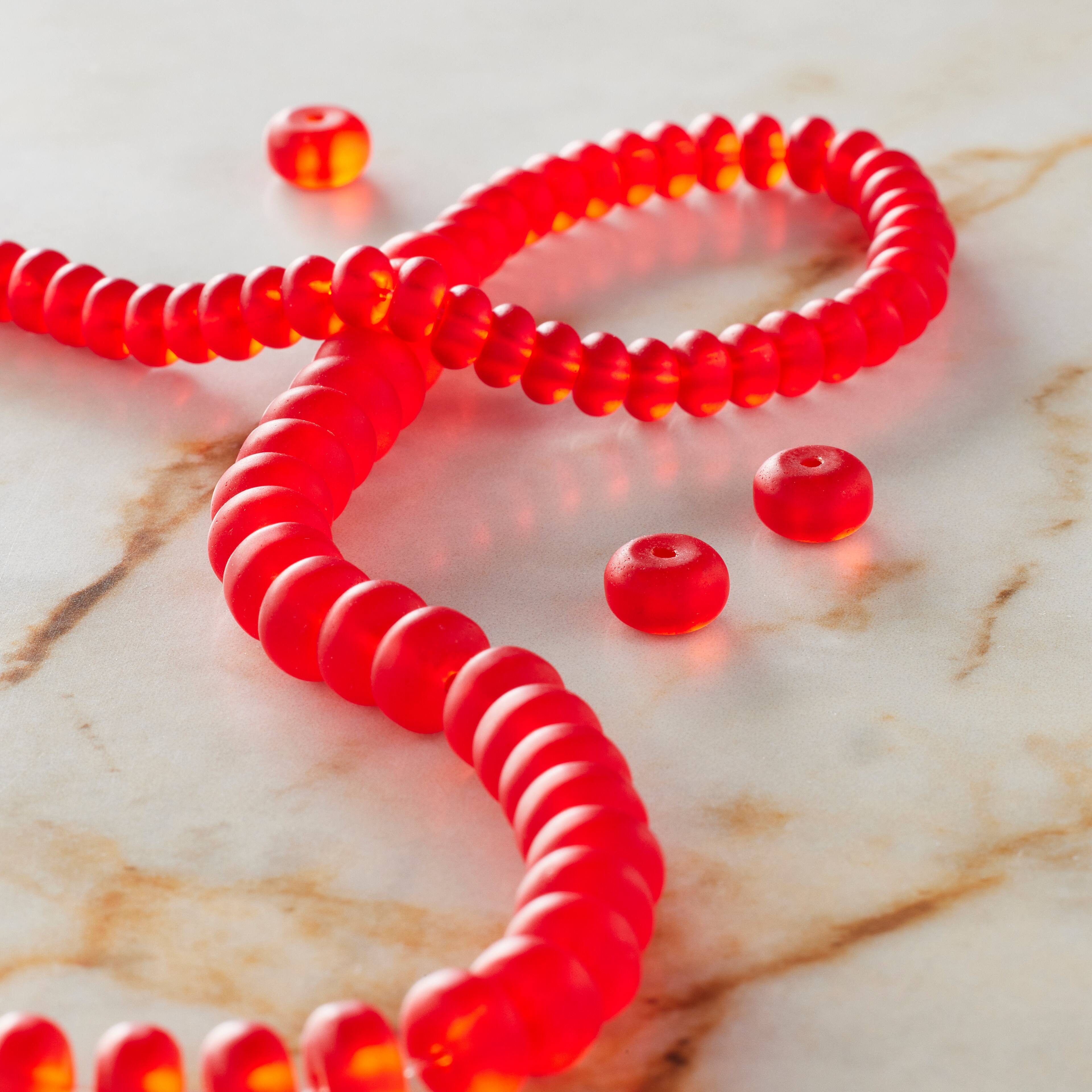 12 Pack: Mixed Red Matte Glass Rondelle Beads by Bead Landing™