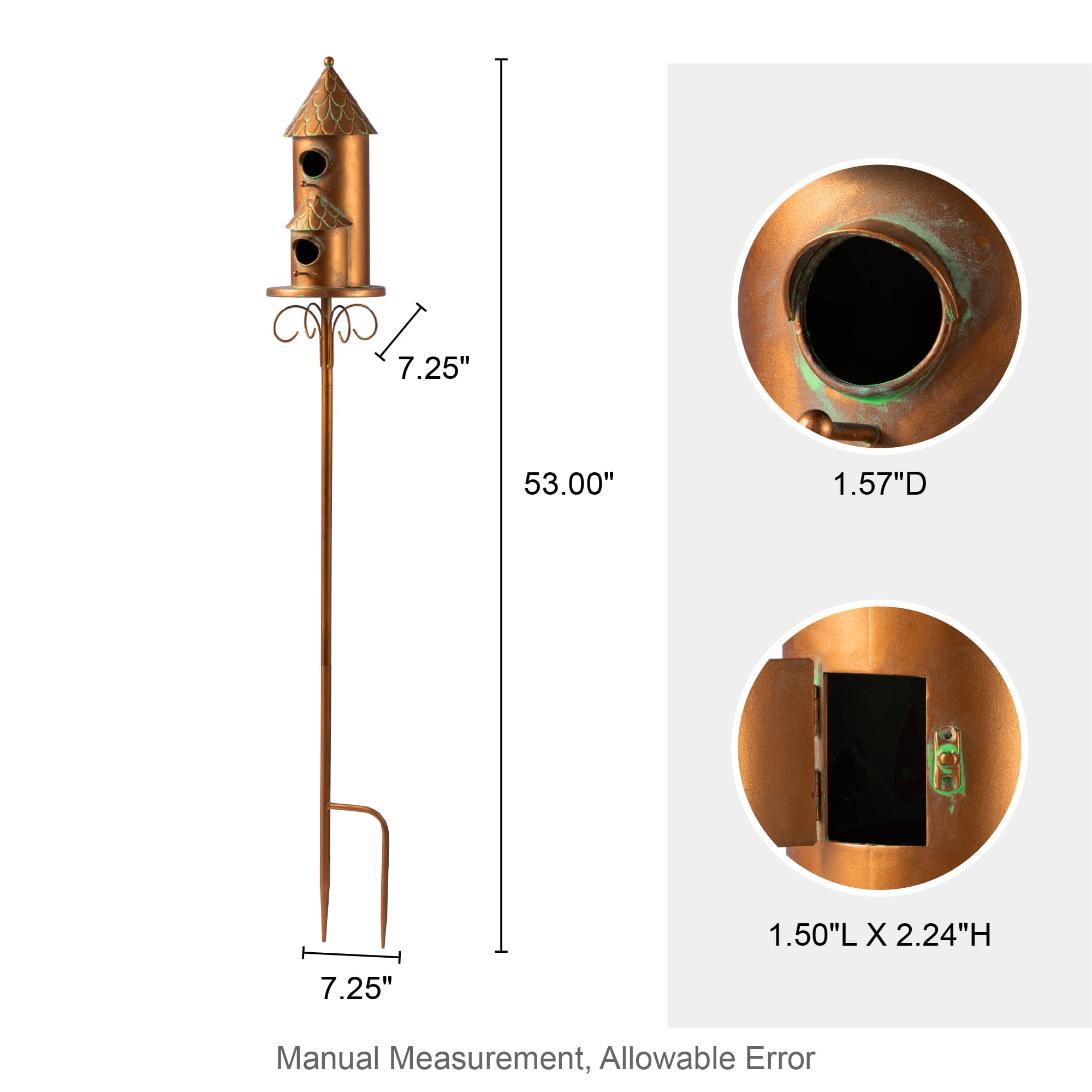 Glitzhome® 53" Farmhouse Faux Copper 2-Tiered Metal Garden Birdhouse with Stake