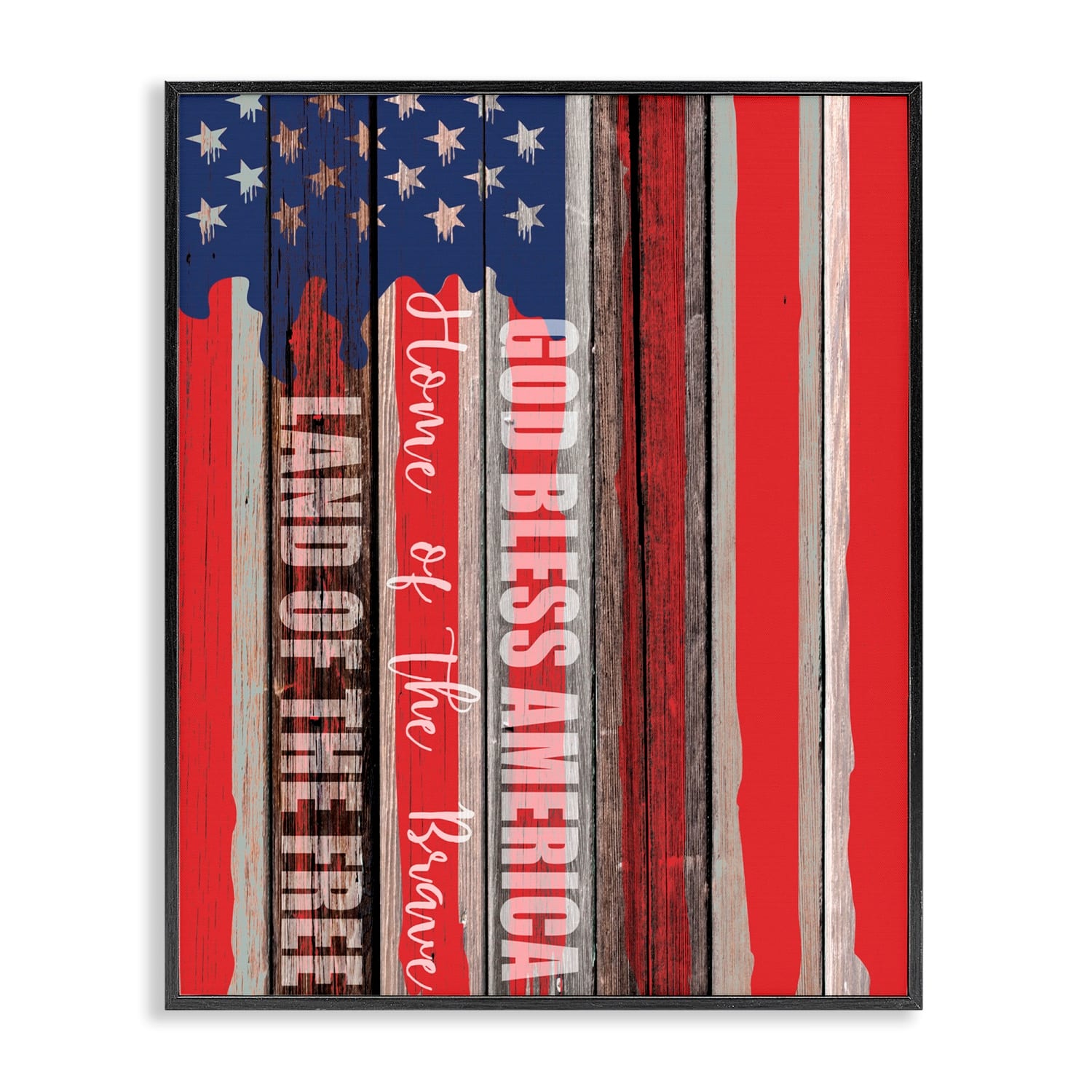 Stupell Industries God Bless America Wood Grain Flag Red White Blue Americana Framed Giclee Art