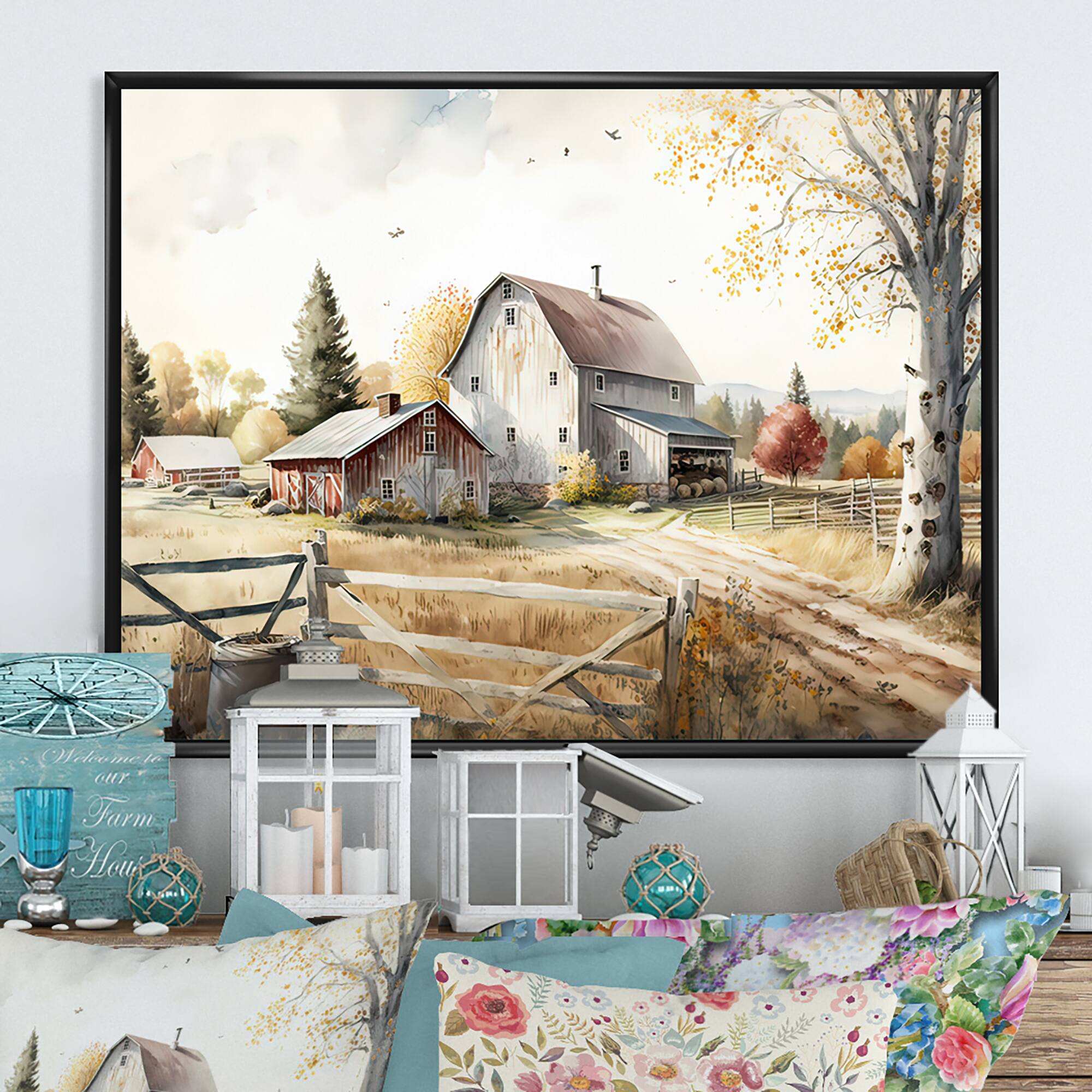Designart 'Beautiful Barn In Spring II' Farmhouse / Country Framed Canvas Wall Art