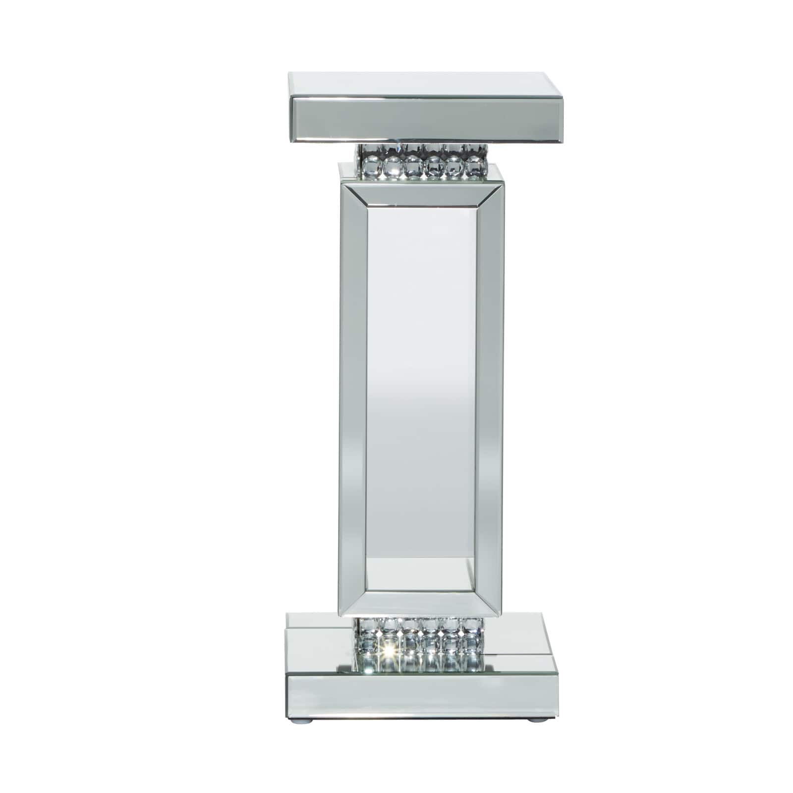 Silver MDF Wood Glam Pedestal Table, 12" x 12" x 28"