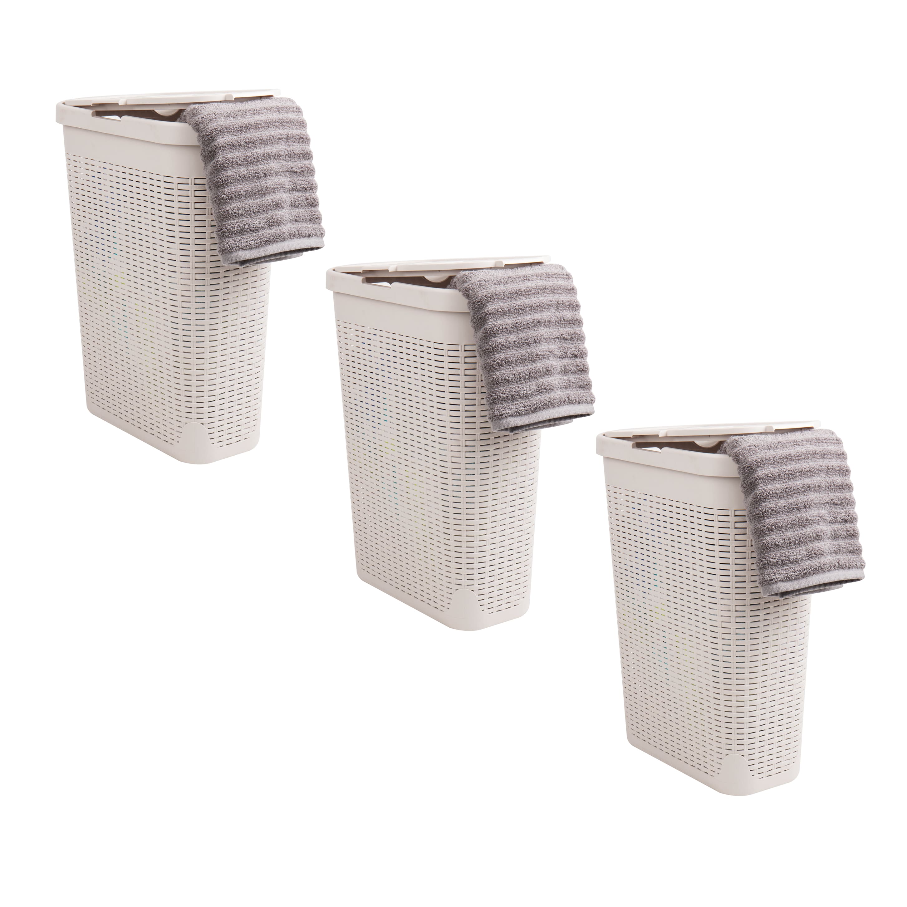 Mind Reader 40L Hamper Laundry Basket with Cutout Handles, 3-Pack