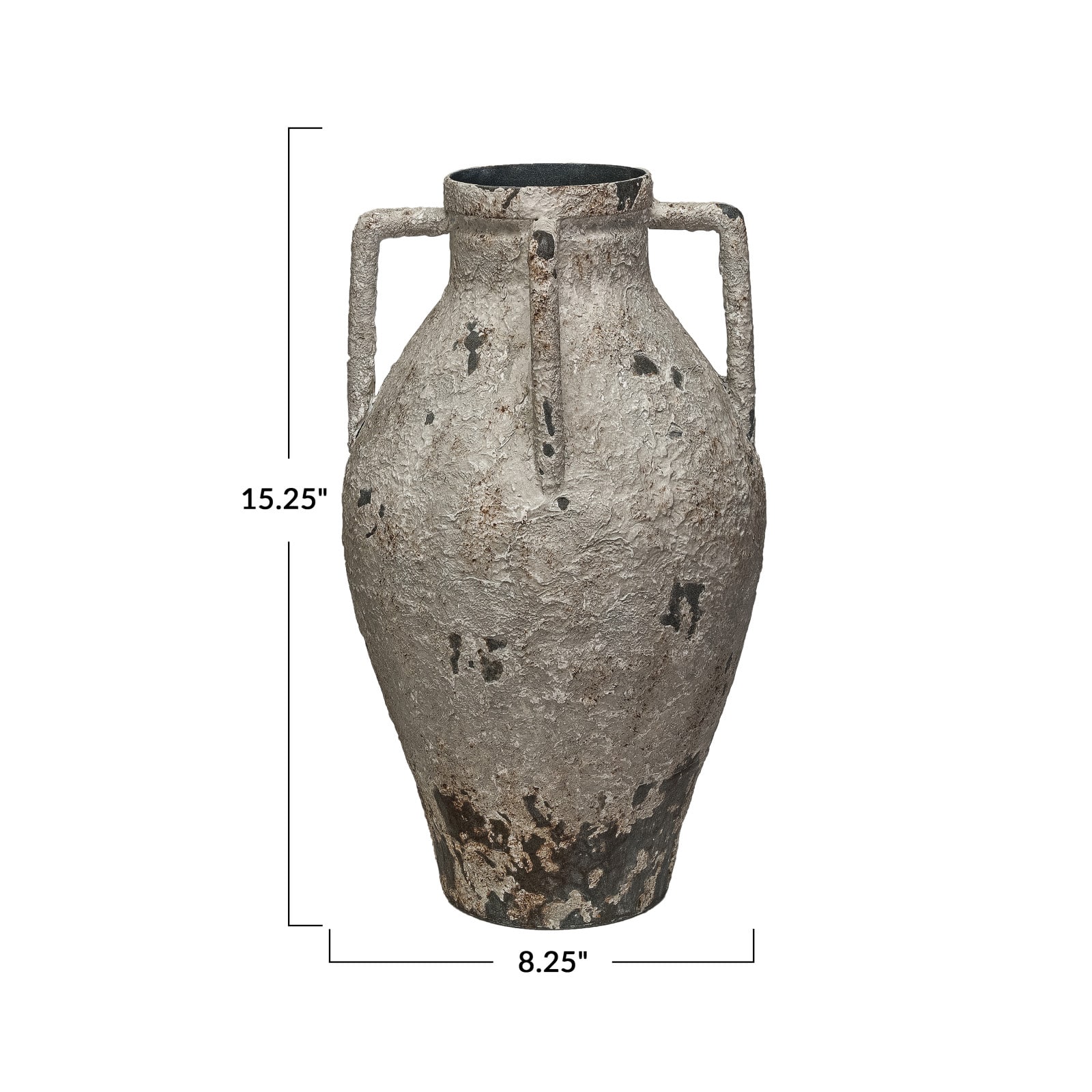 Hello Honey® 15.25" White Decorative Metal Urn with Handles & Heavily Distressed Finish