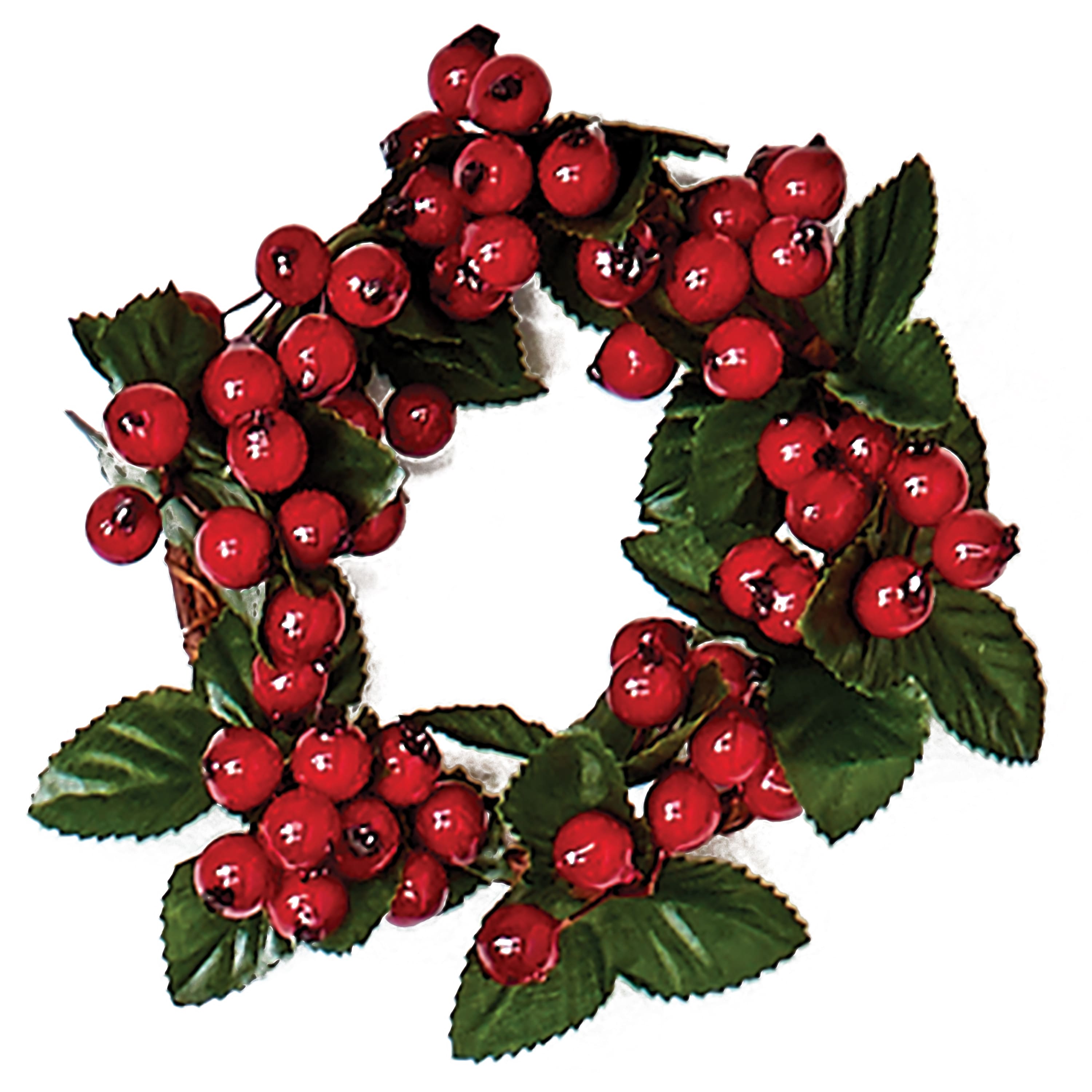 3.25" Christmas Berry Candle Ring with Leaf, 2ct.