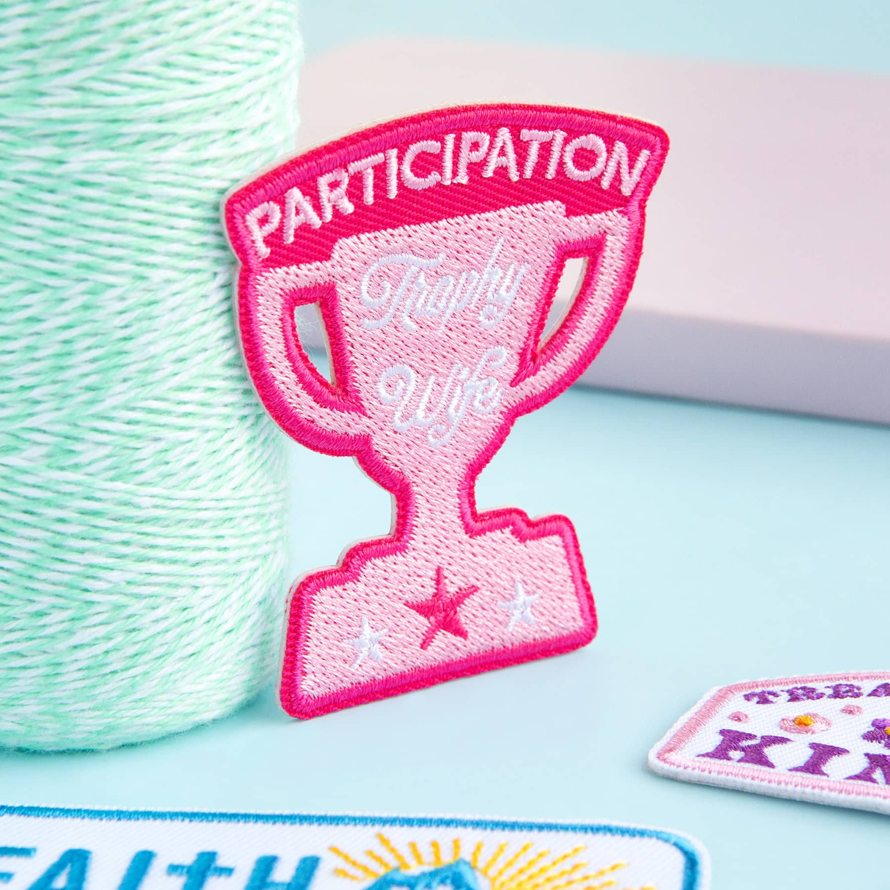 Pink Embroidered Trophy Wife Iron-On & Adhesive Patch by Make Market®