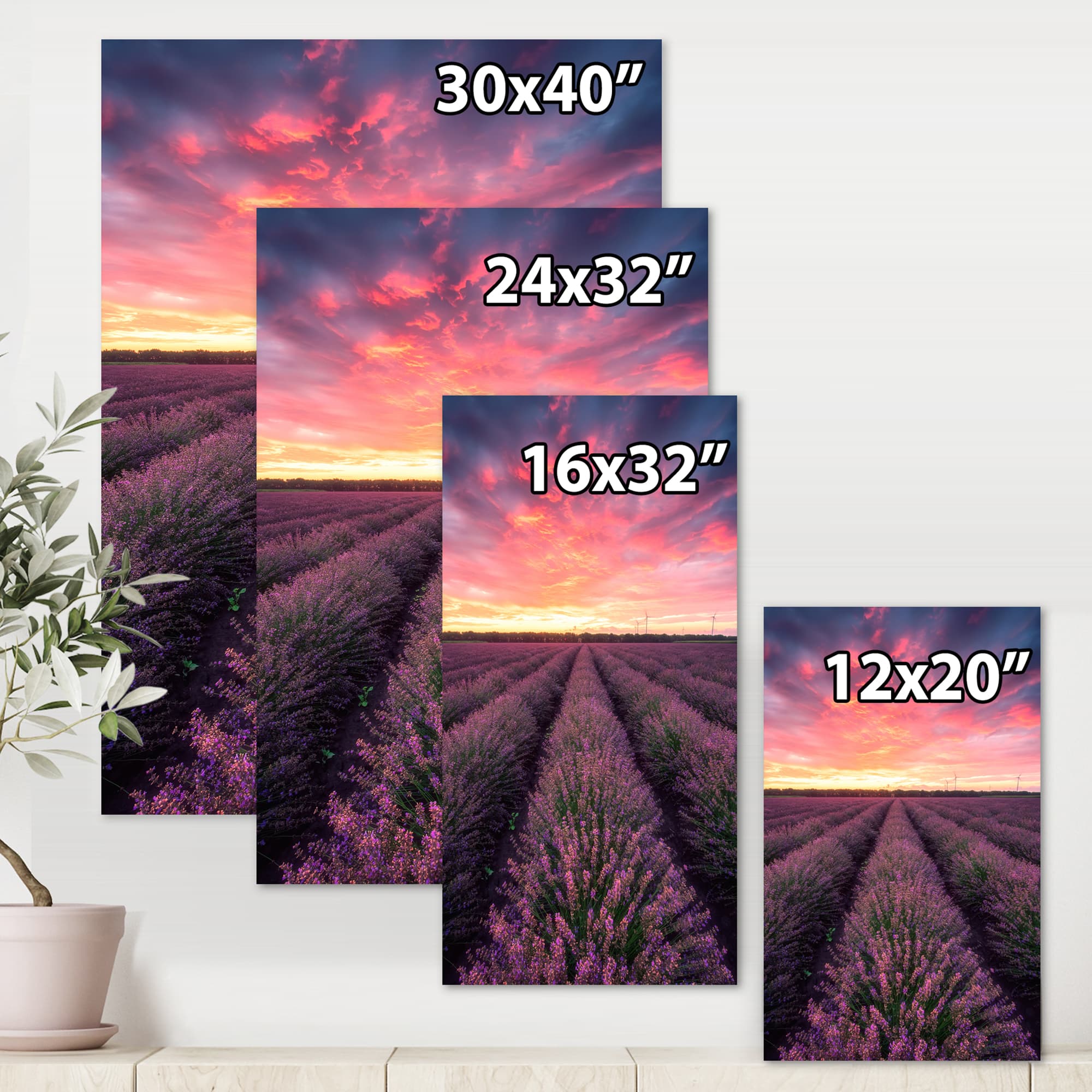 Designart - Sunrise & Dramatic Clouds Over Lavender Field XIV - Farmhouse Canvas Wall Art Print