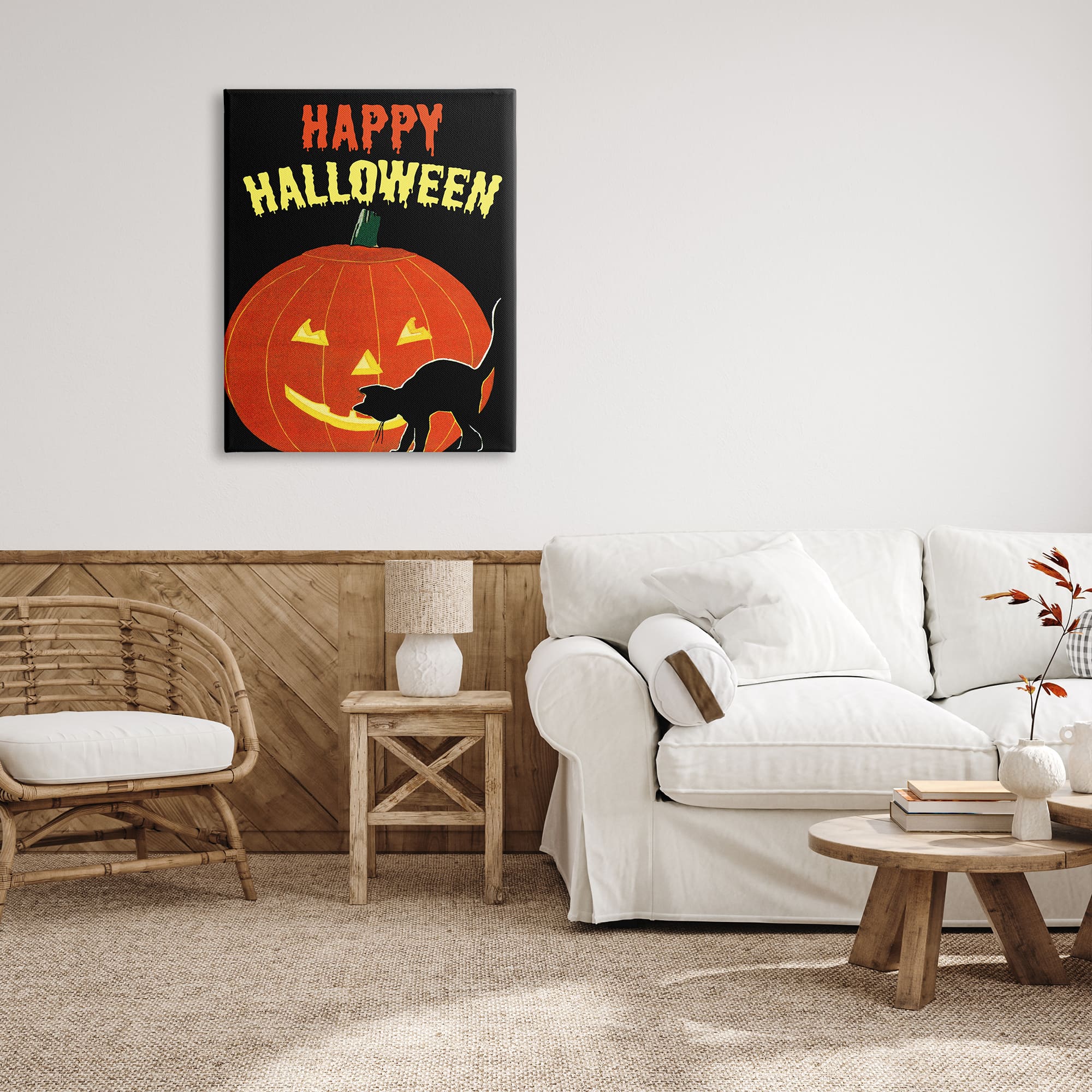 Stupell Industries Happy Halloween Haunted Jack-o-Lantern Canvas Wall Art