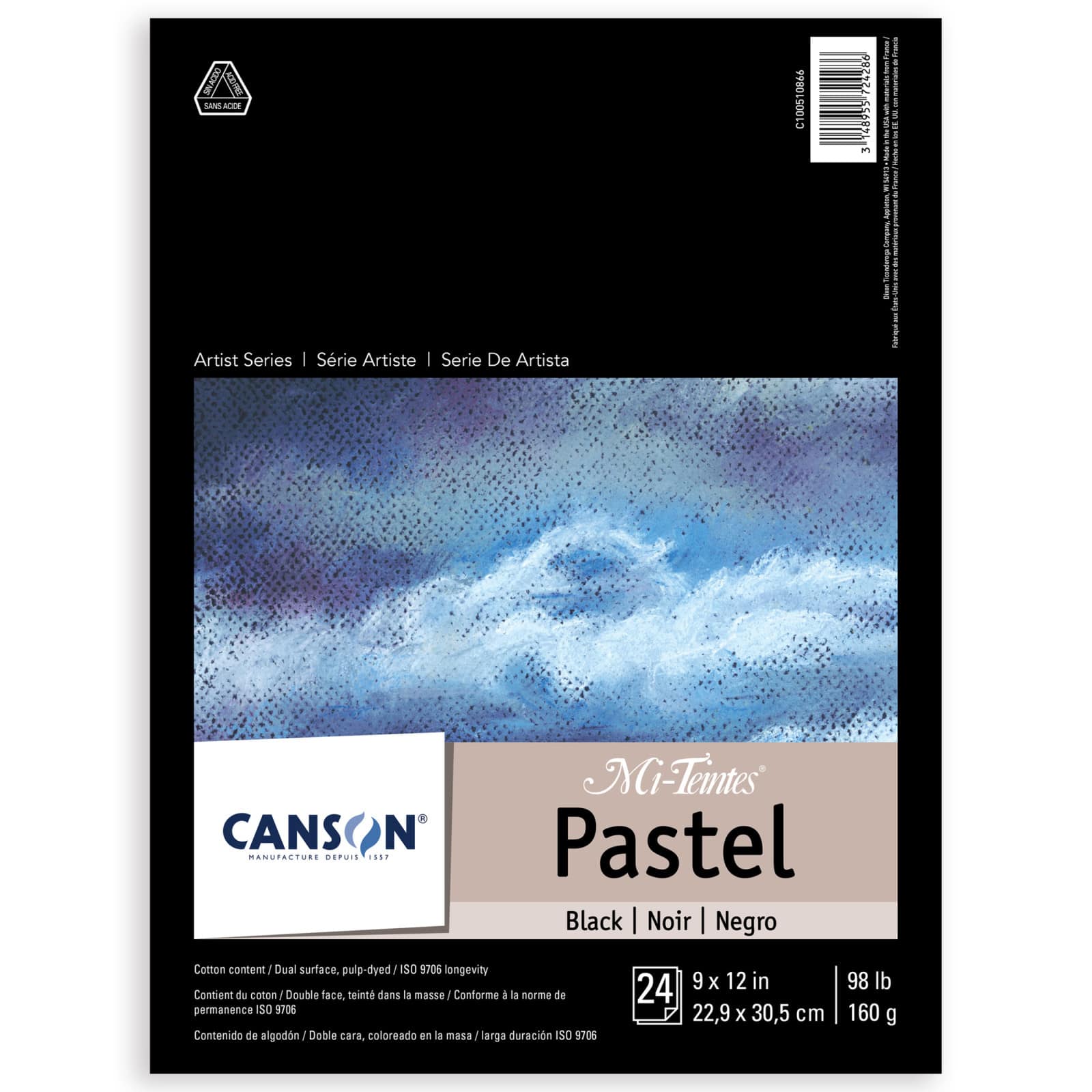 Canson® Mi-Teintes® 9" x 12" Black Pastel Paper Pad, 24 Sheets