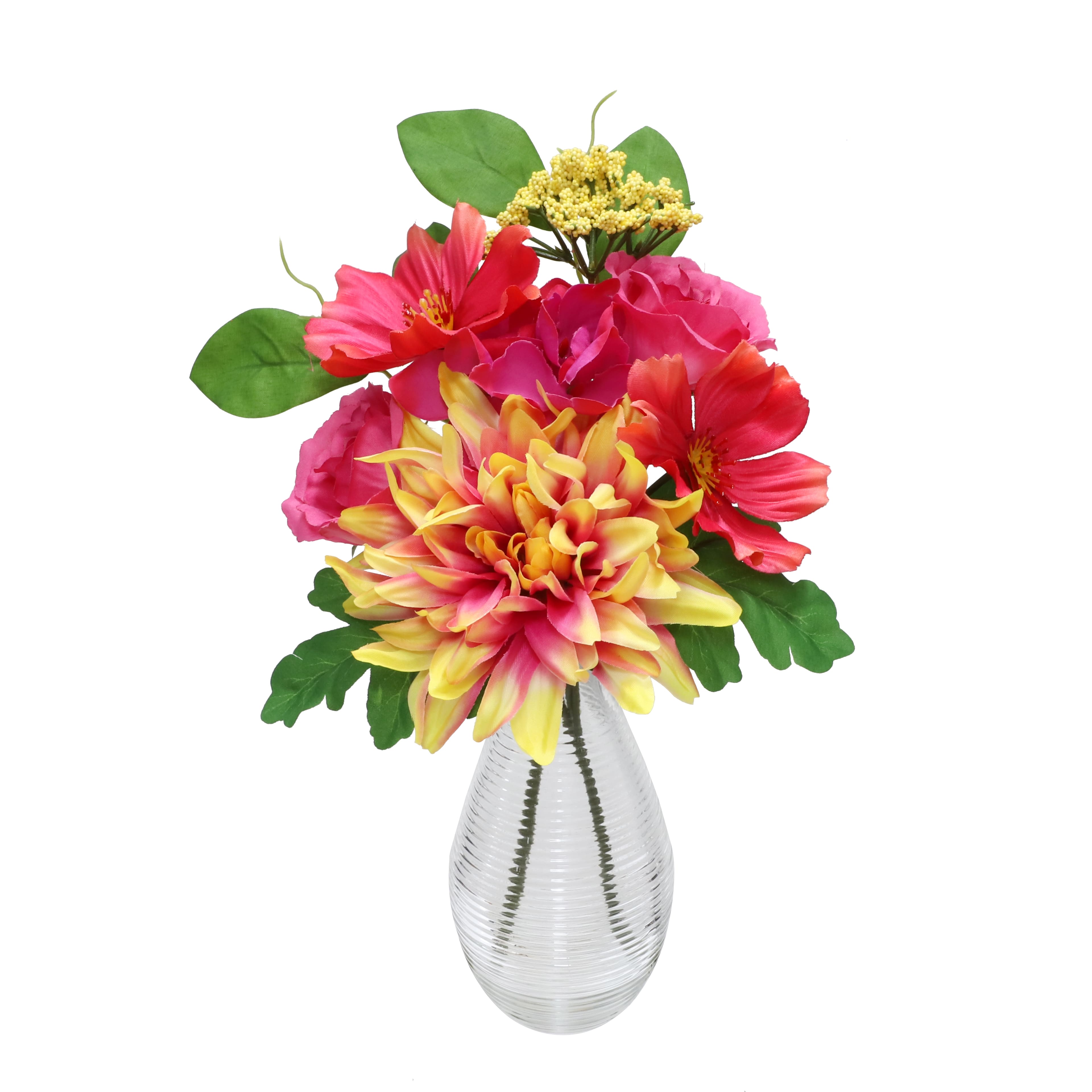 10.5" Premade Pink & Yellow Dahlia & Rose in Glass Vase by Ashland®