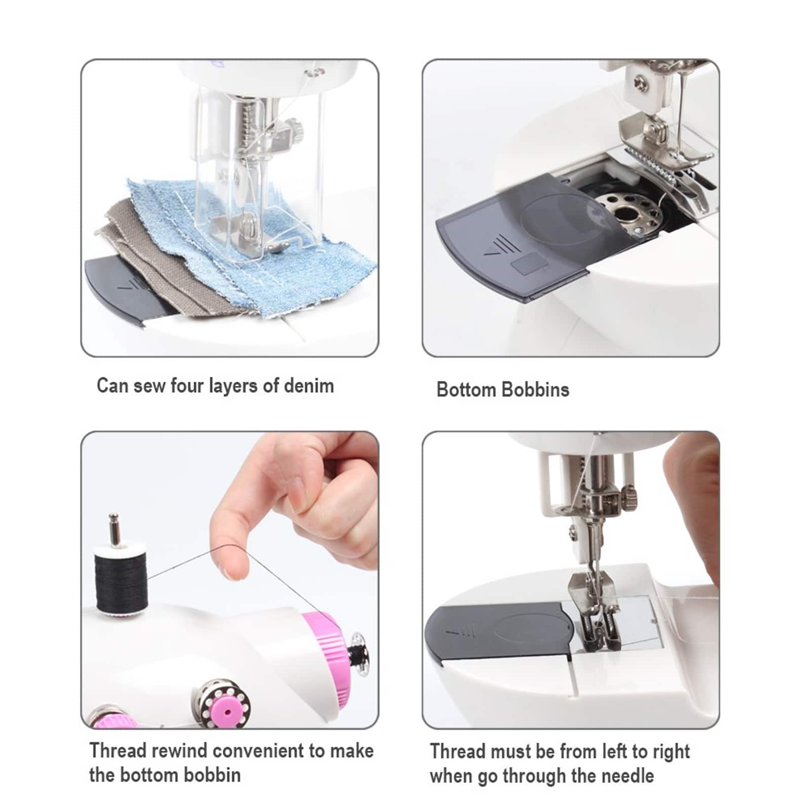 Haitral™ Cute Pink Flex-Speed Double-Thread Cordless Sewing Machine with Built-In Table