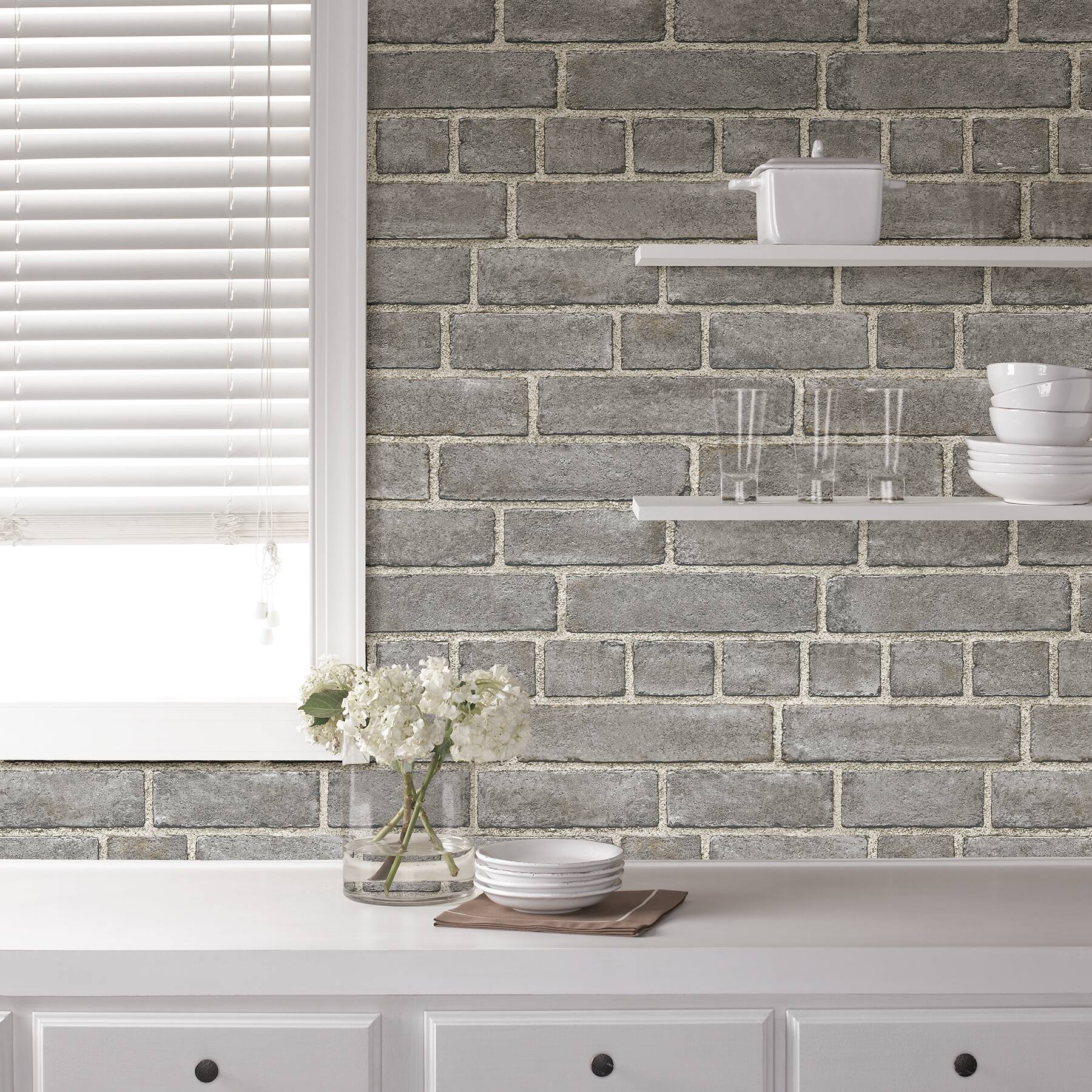 NuWallpaper Gray Brick Façade Peel & Stick Wallpaper