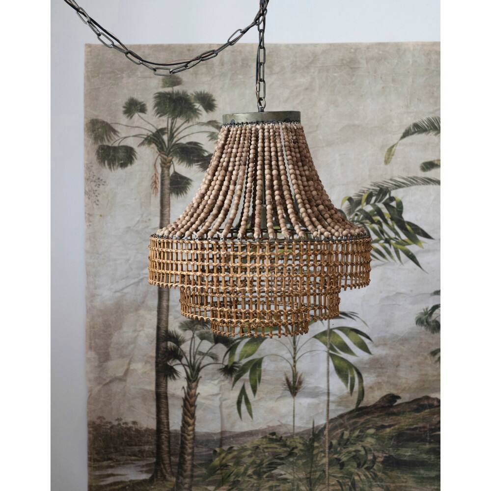 Hello Honey® 23.5" Metal, Rattan and Wood Bead Chandelier