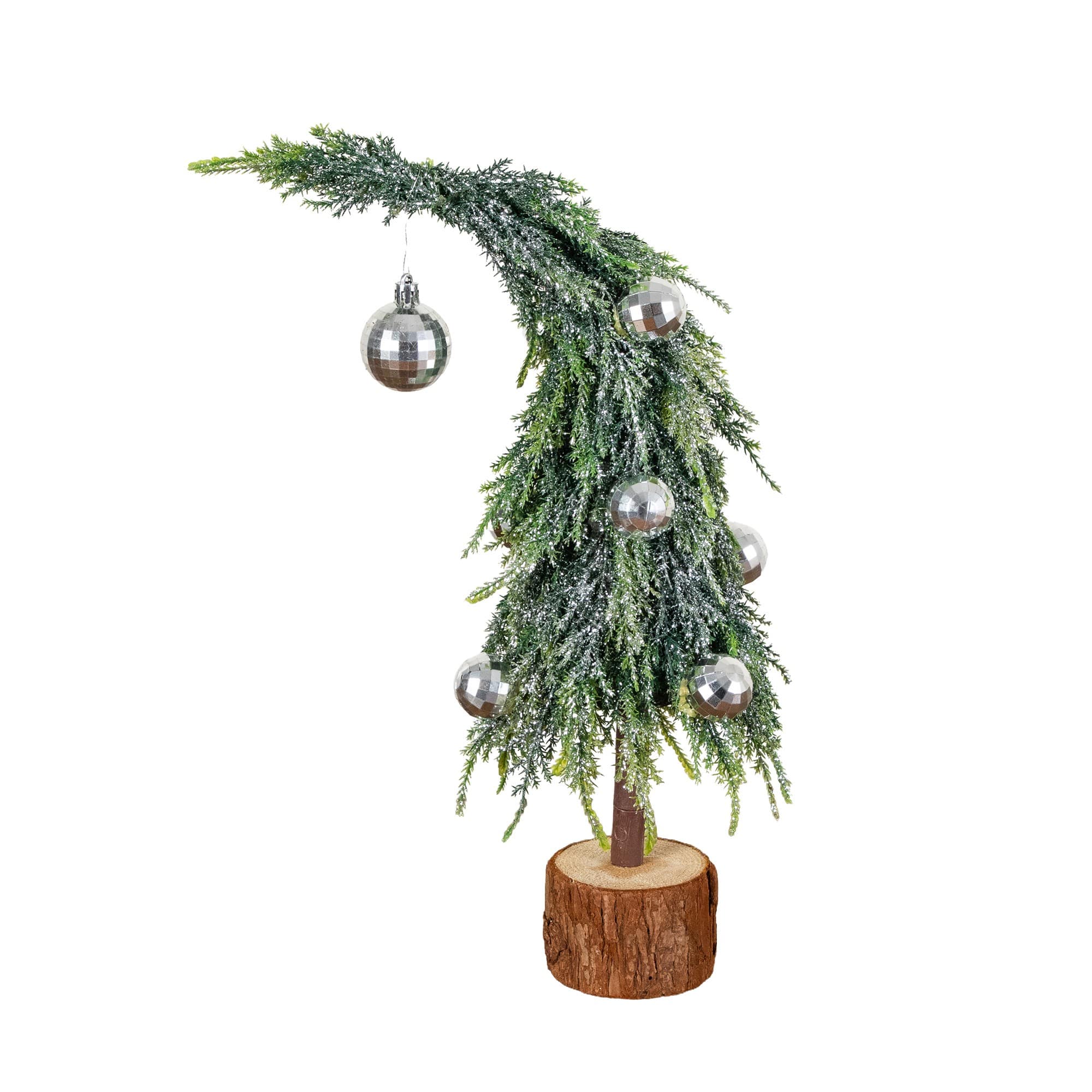 Nearly Natural 14" Unlit Artificial Snowed Santa's Hat Christmas Tree with Ornaments in Wooden Trunk Base