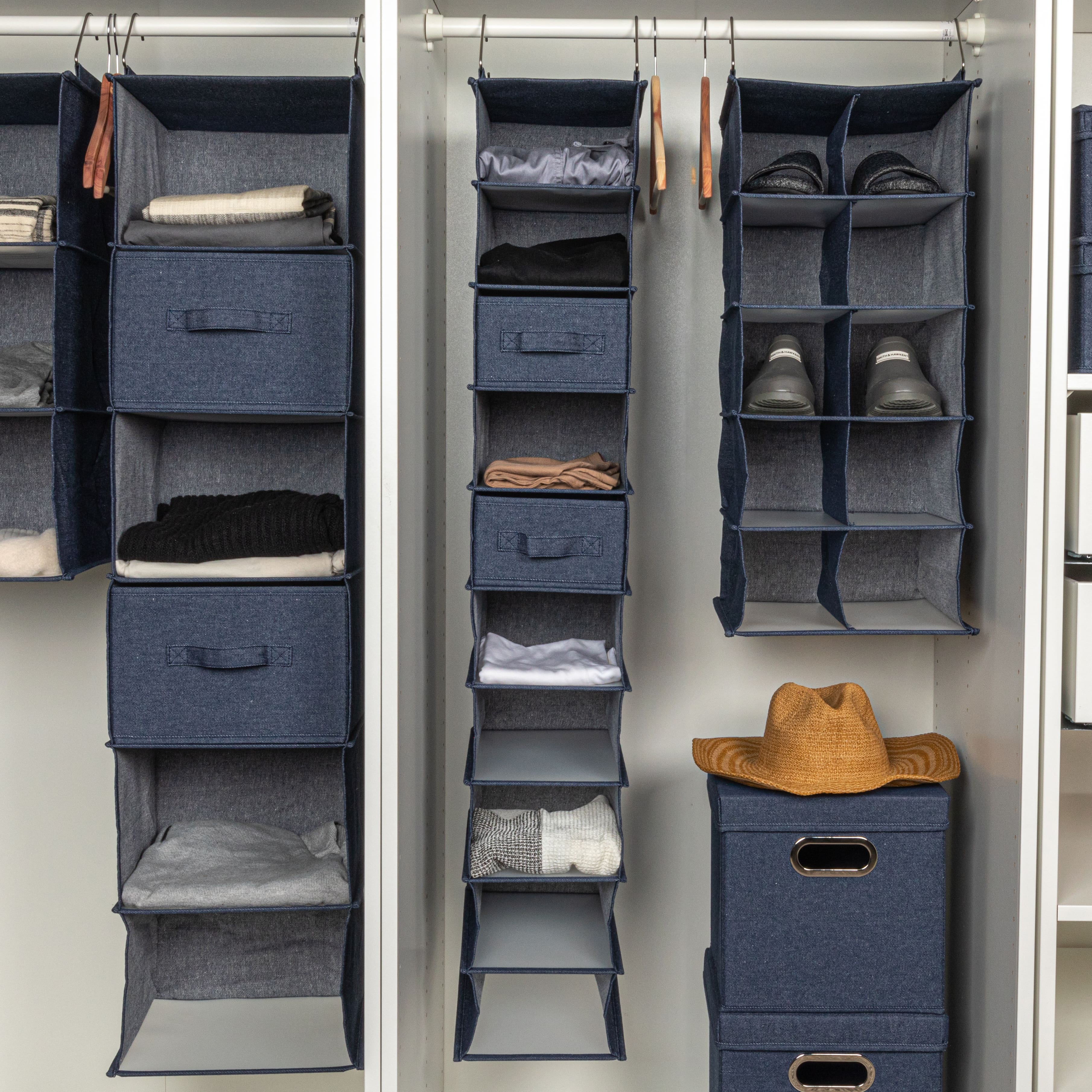 Household Essentials 11.5" Denim Blue Collapsible Cotton Blend Rectangular Storage Drawer, 2ct.