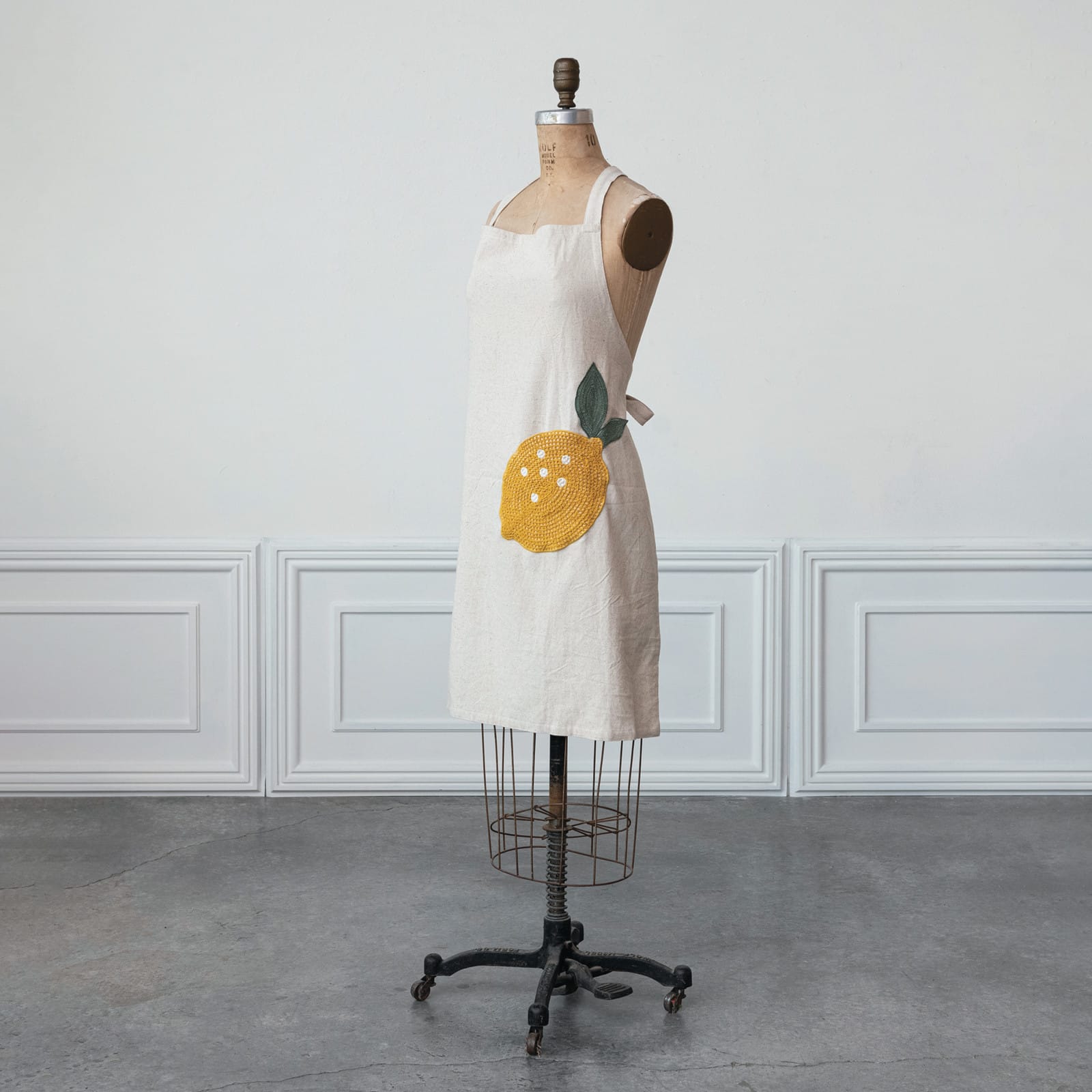 Hello Honey® Embroidered Cotton & Linen Apron with Lemon Pocket