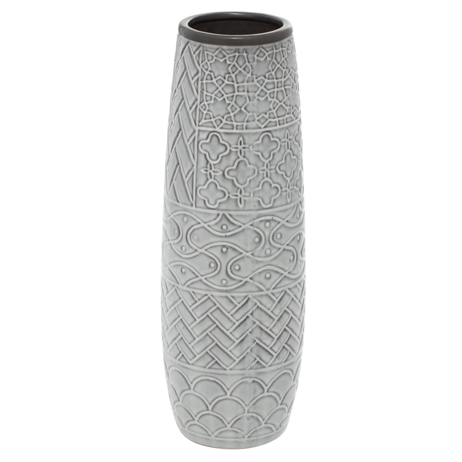 16" Gray Stoneware Eclectic Vase