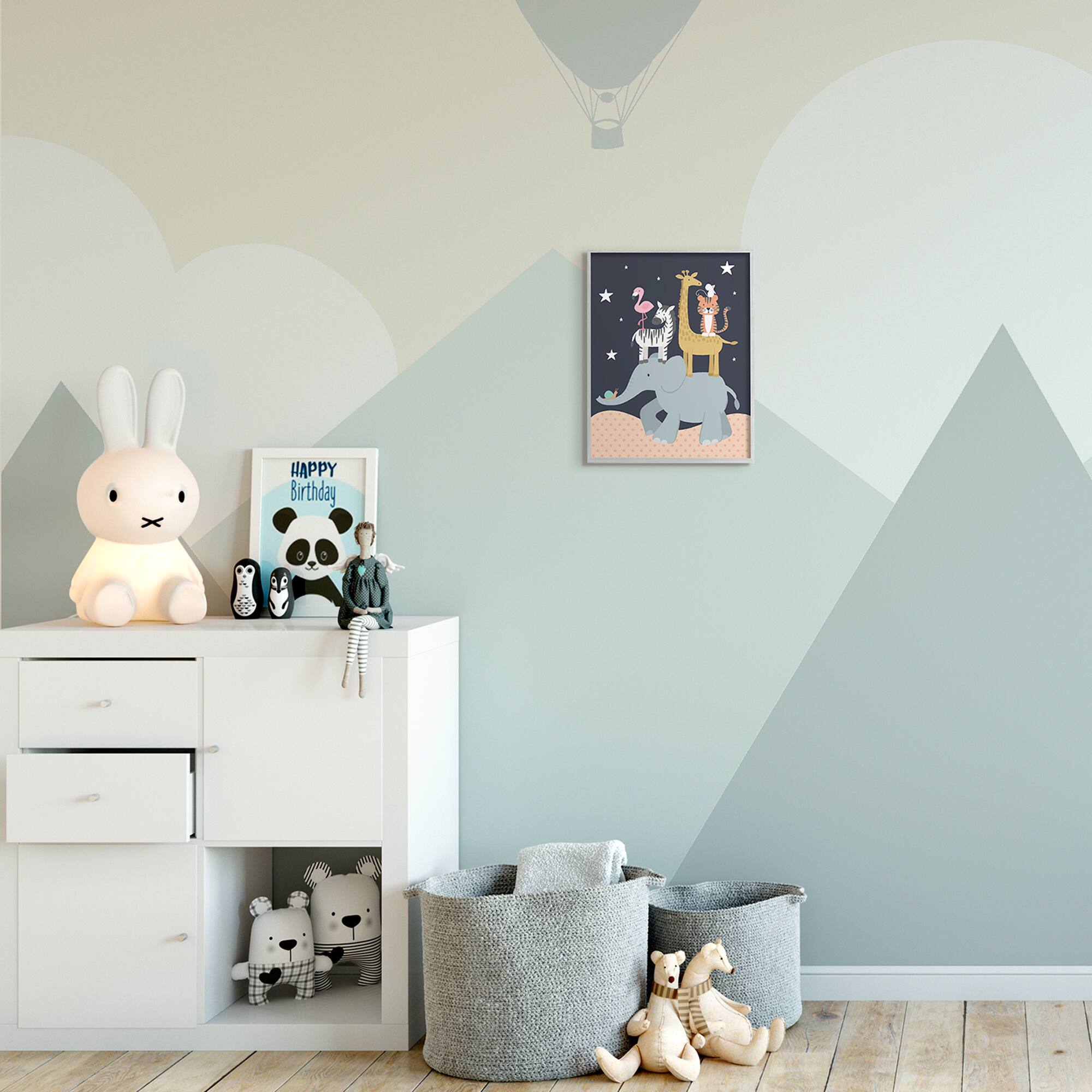 Stupell Industries Starry Night Sky Safari Animals Elephant Giraffe Zebra in Gray Frame Wall Art