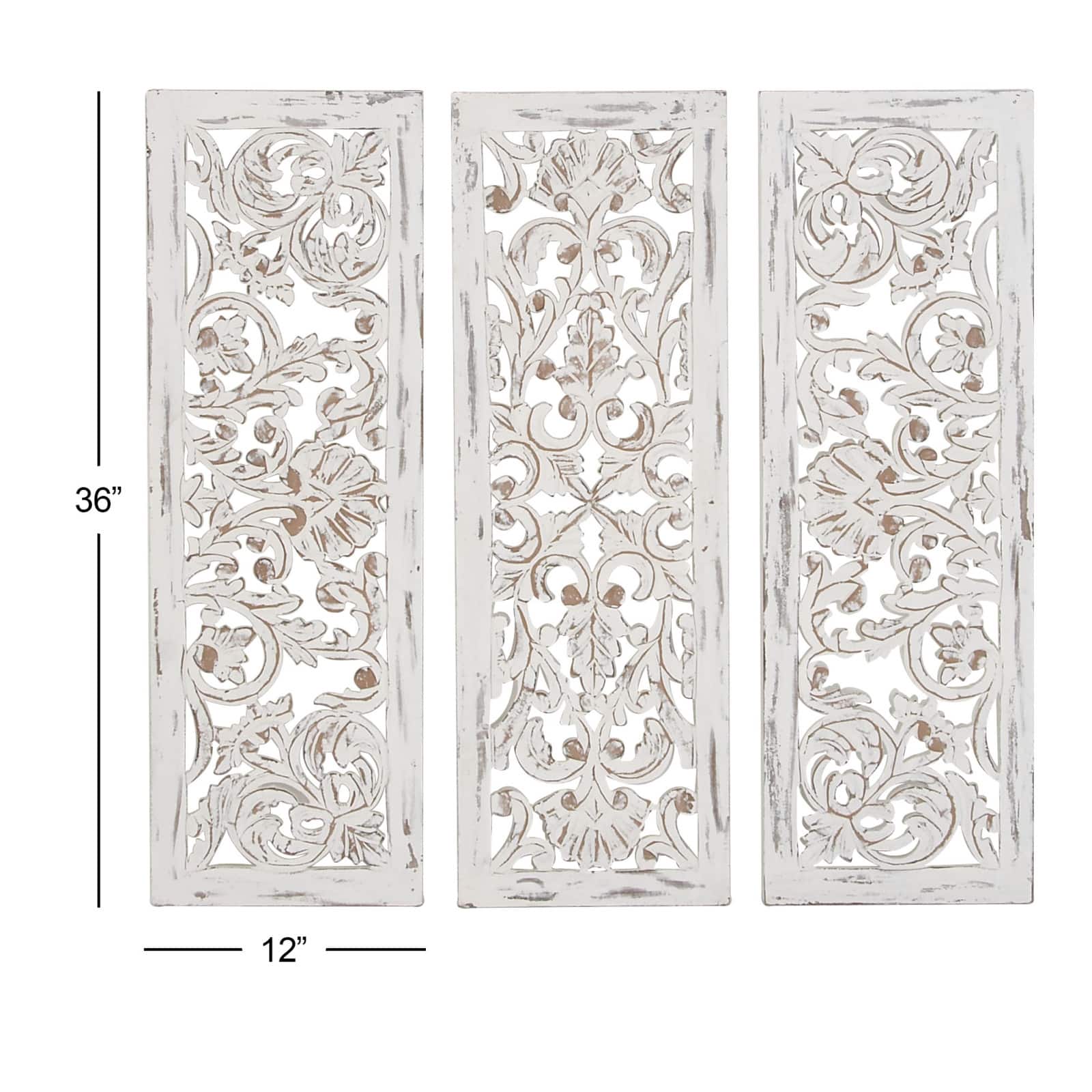 36" White Distressed Wood Traditional Wall Decor, 3ct.