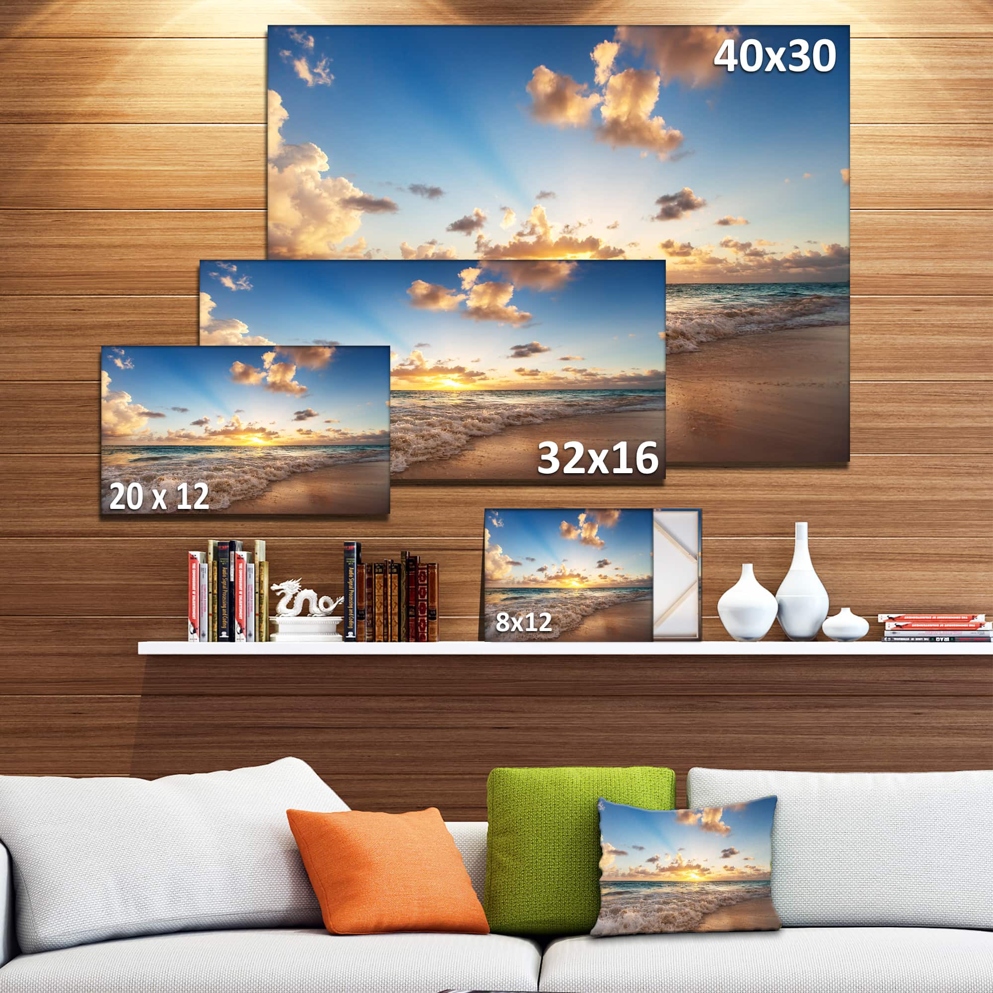 Designart - Sunrise on Beach of Caribbean Sea - Large Seashore Canvas Art Print