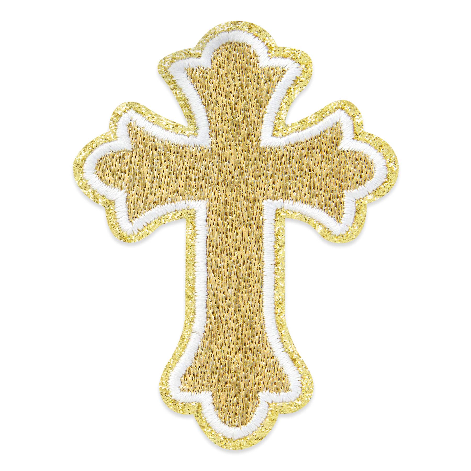 Iron-On & Adhesive Gold Cross with Glitter Patch by Make Market®