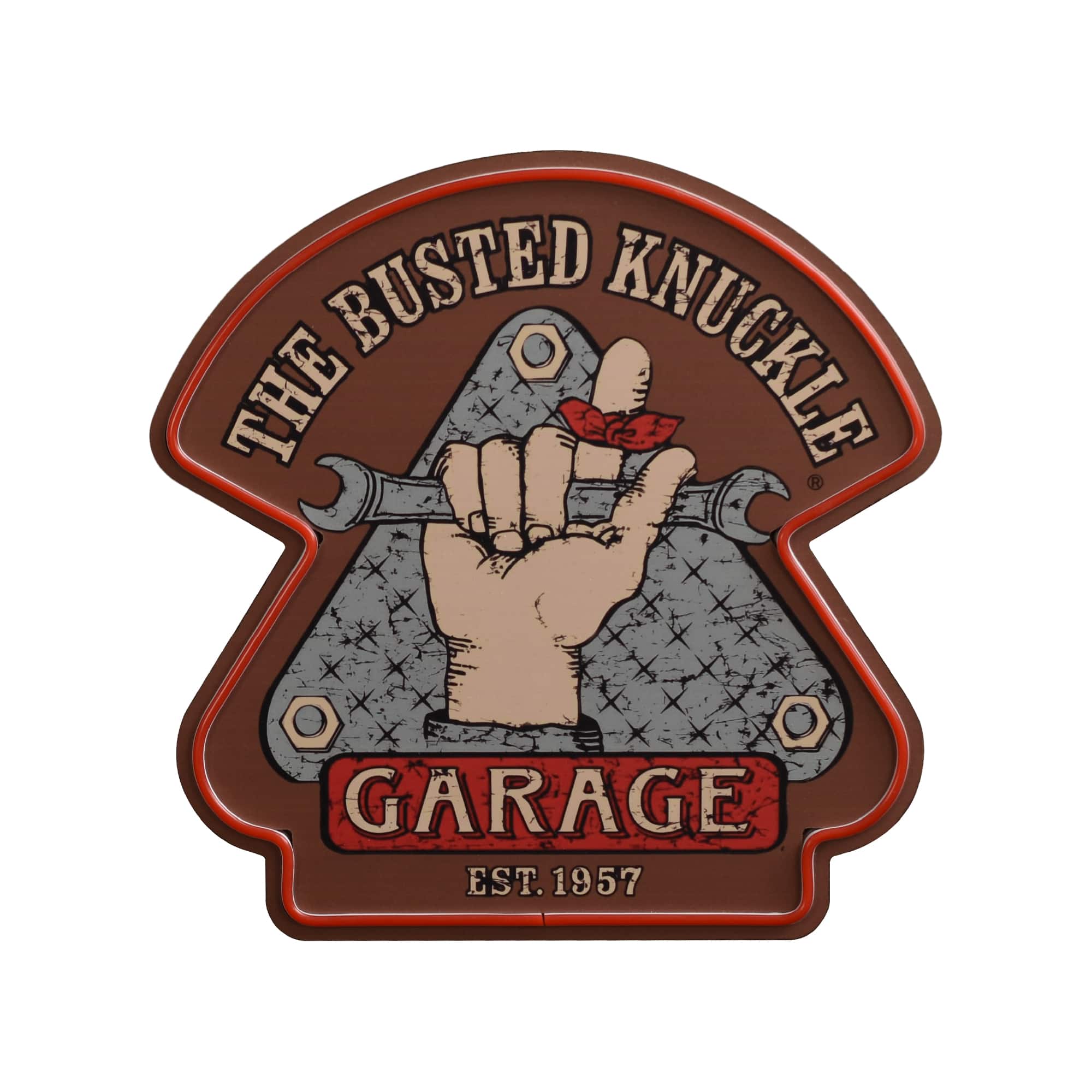American Art Decor Busted Knuckle Garage LED Sign for Man Cave & Workshop Décor