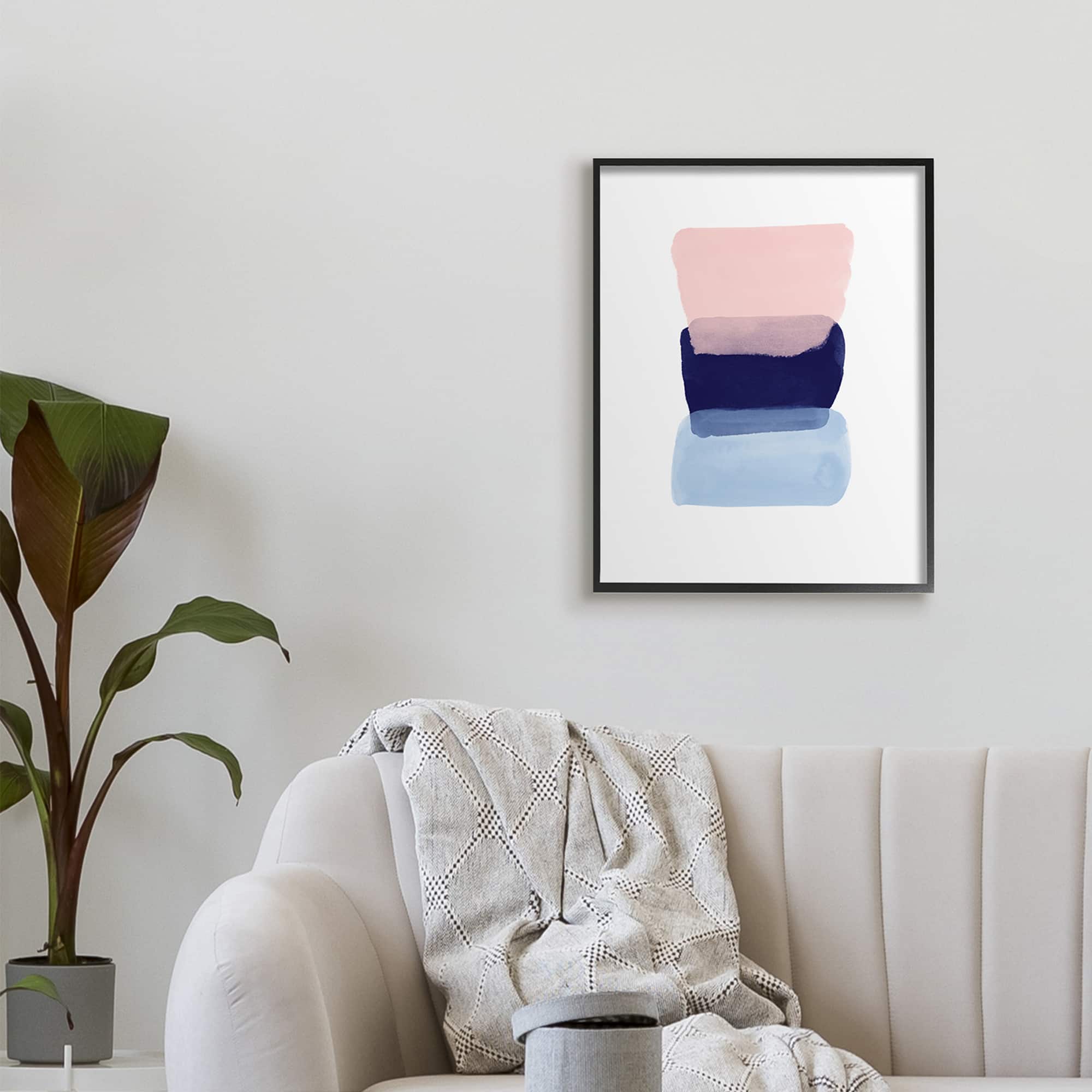 Stupell Industries Layered Squares Abstract Sides Blue Pink in Frame Wall Art