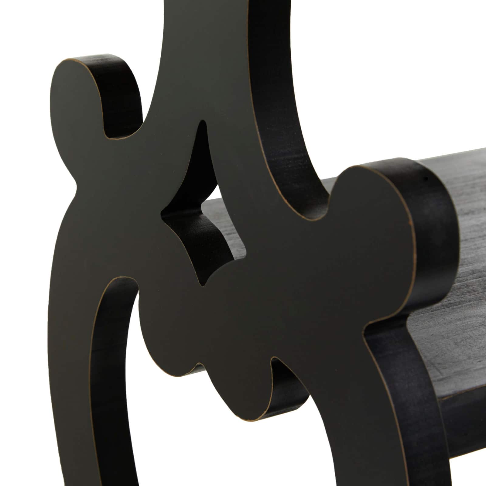 Black Wood Scroll Side Frames 2 Shelves Console Table with Brown Wood Top 38" x 15" x 32"