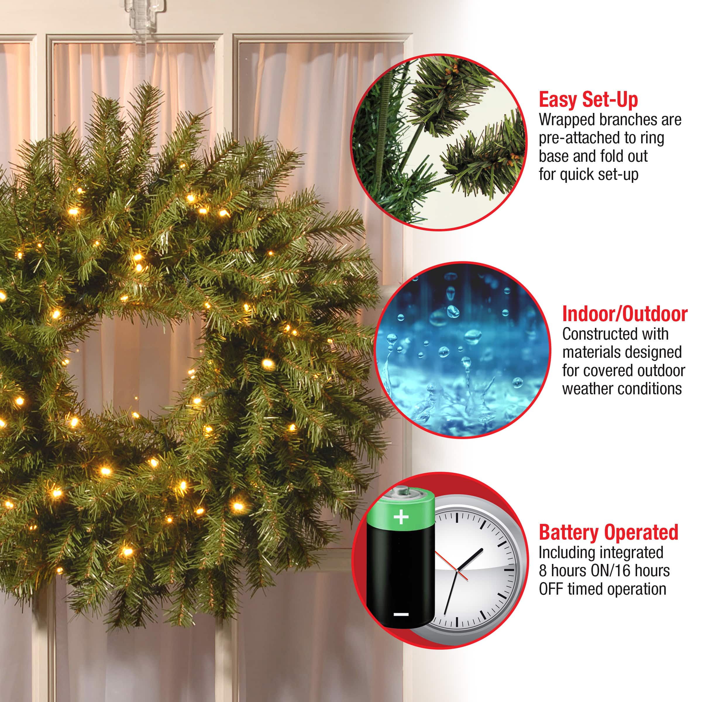 24" Norwood Fir Wreath With Warm White LED Lights