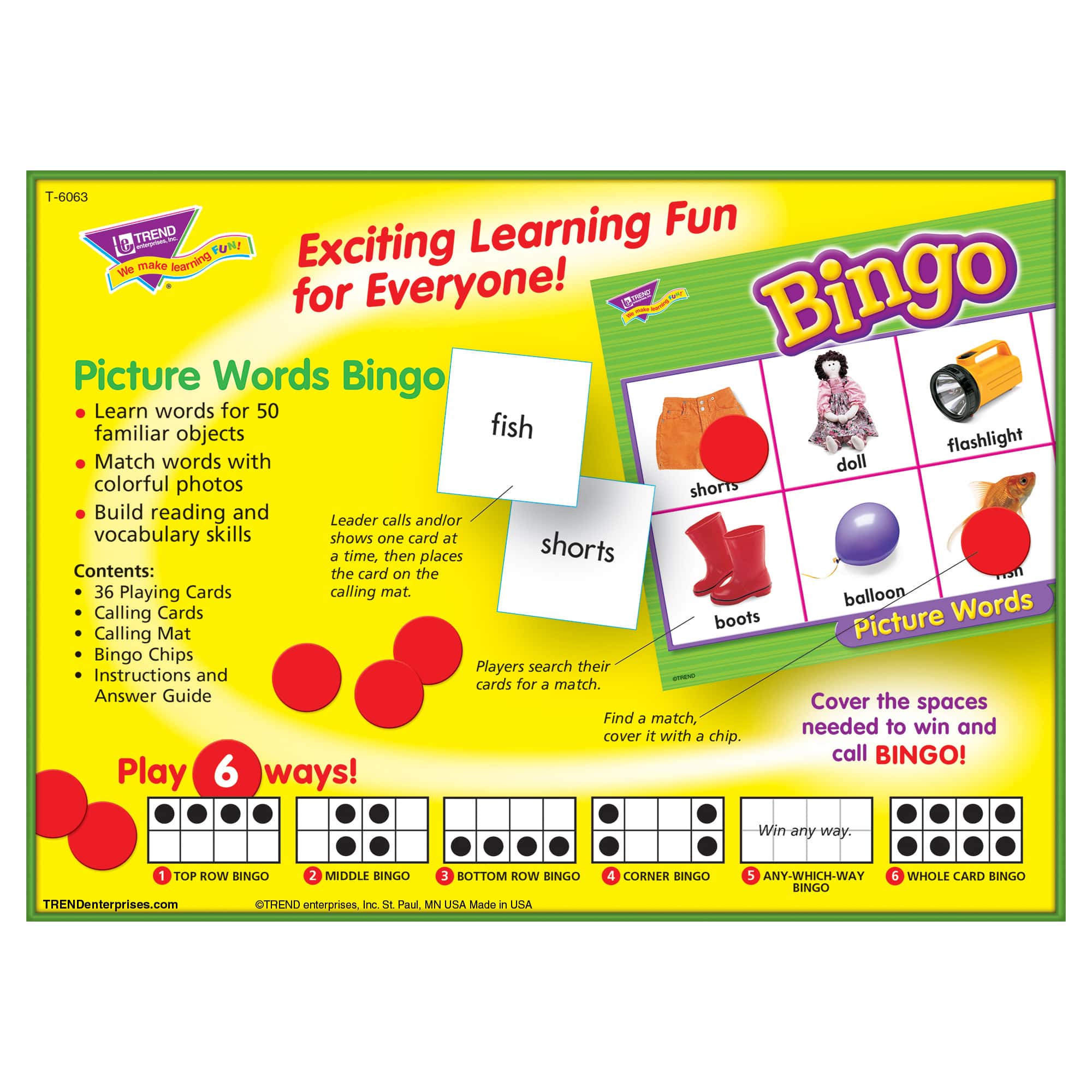 TREND Picture Words Bingo Game