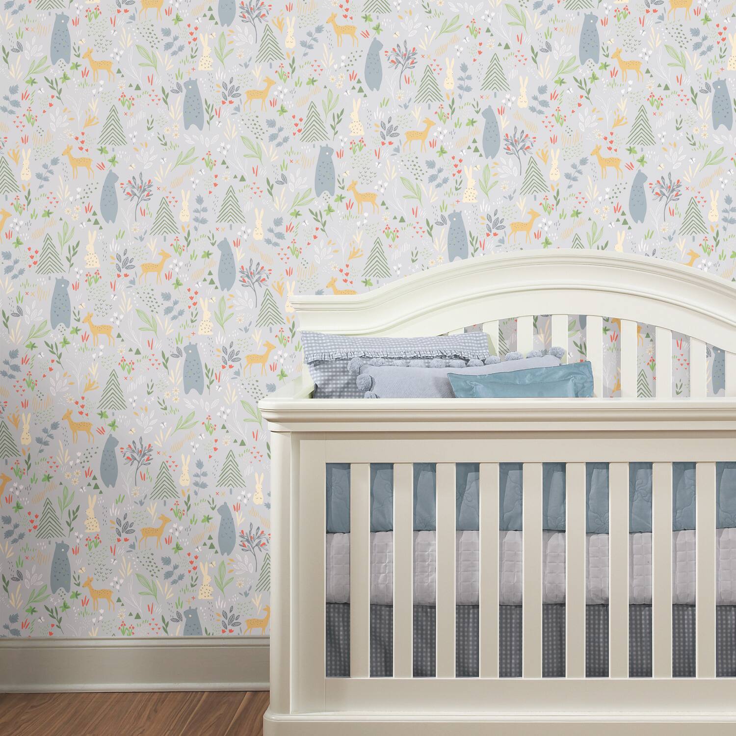 RoomMates Light Gray Spring Forest Pals Peel & Stick Wallpaper