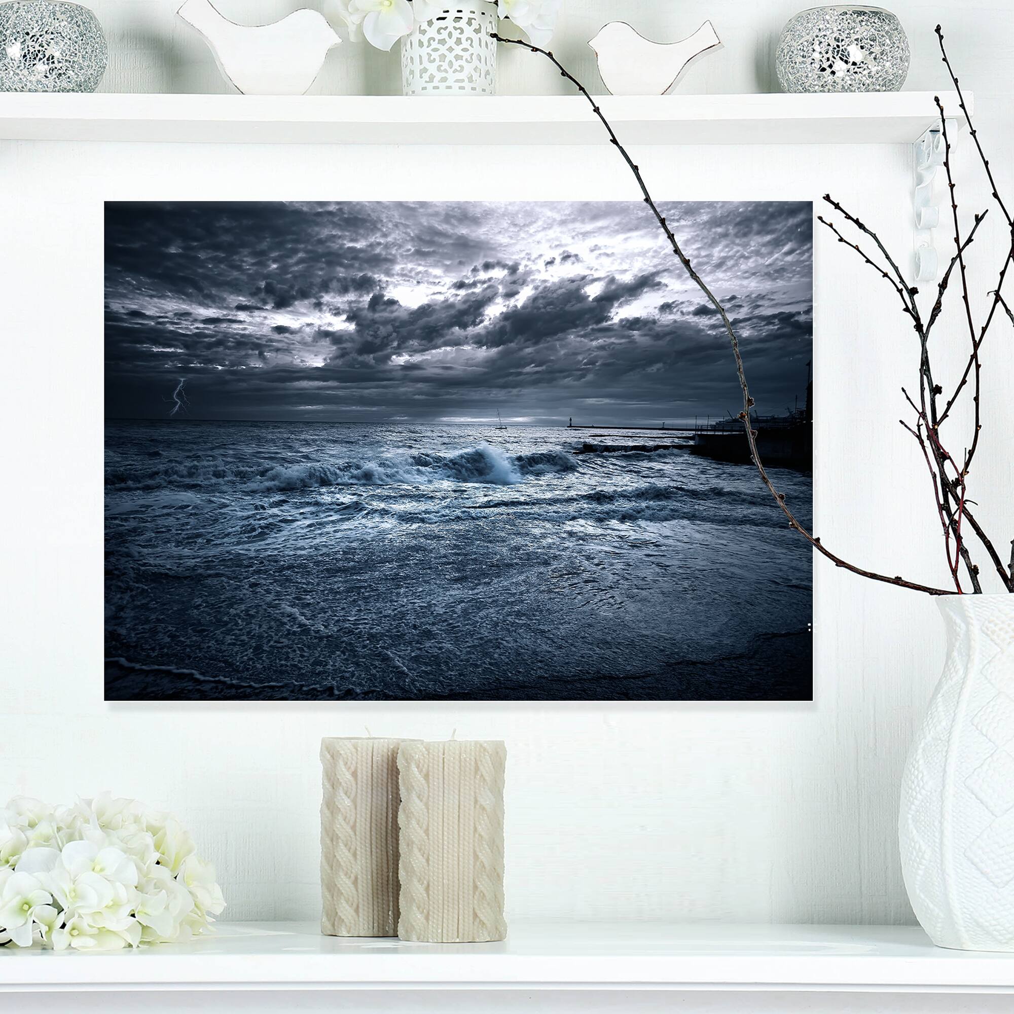 Designart - Sochi Sea Storm in Blue - Modern Landscape Wall Art Canvas
