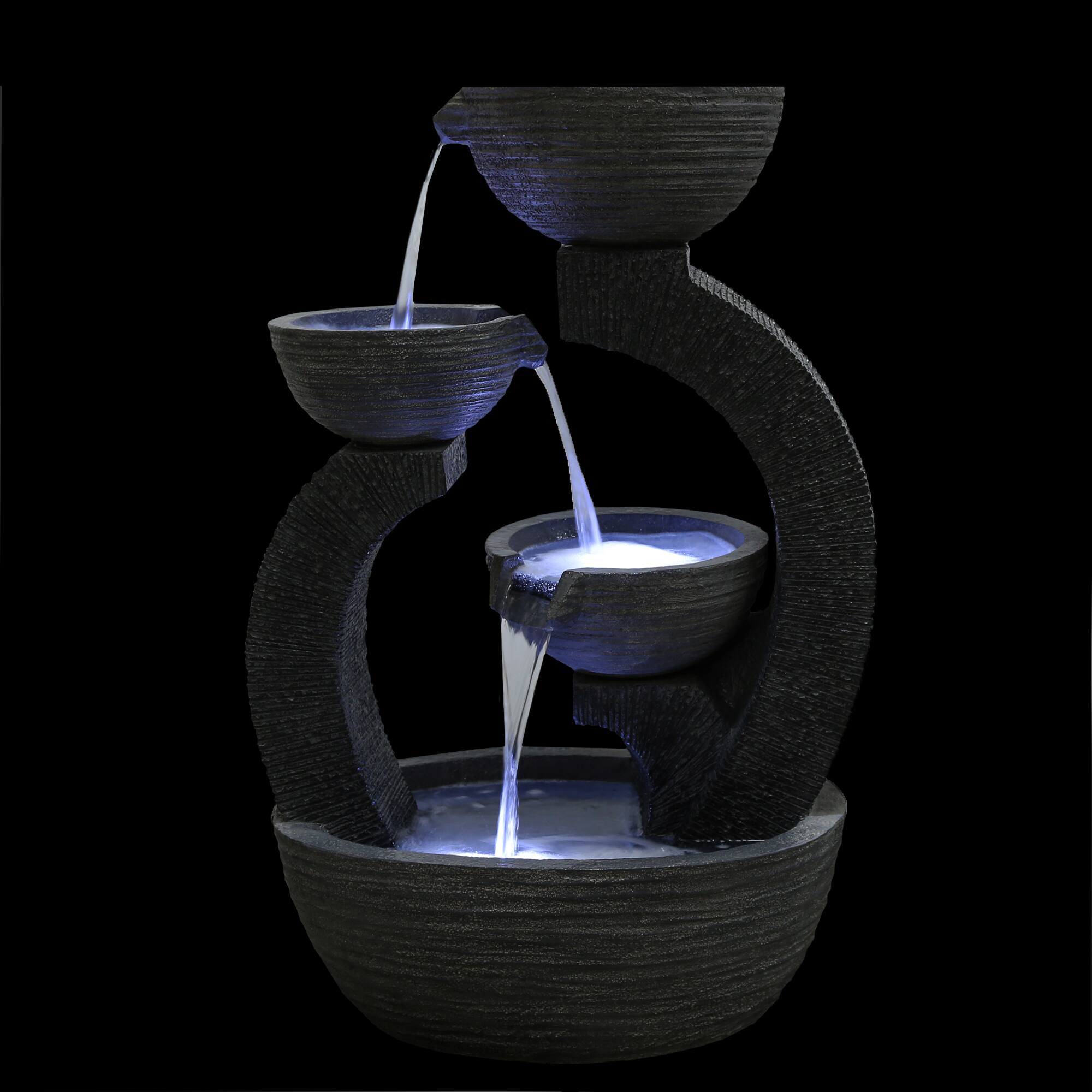 2.6ft. Black Lighted Three-Tier Outdoor Garden Water Fountain