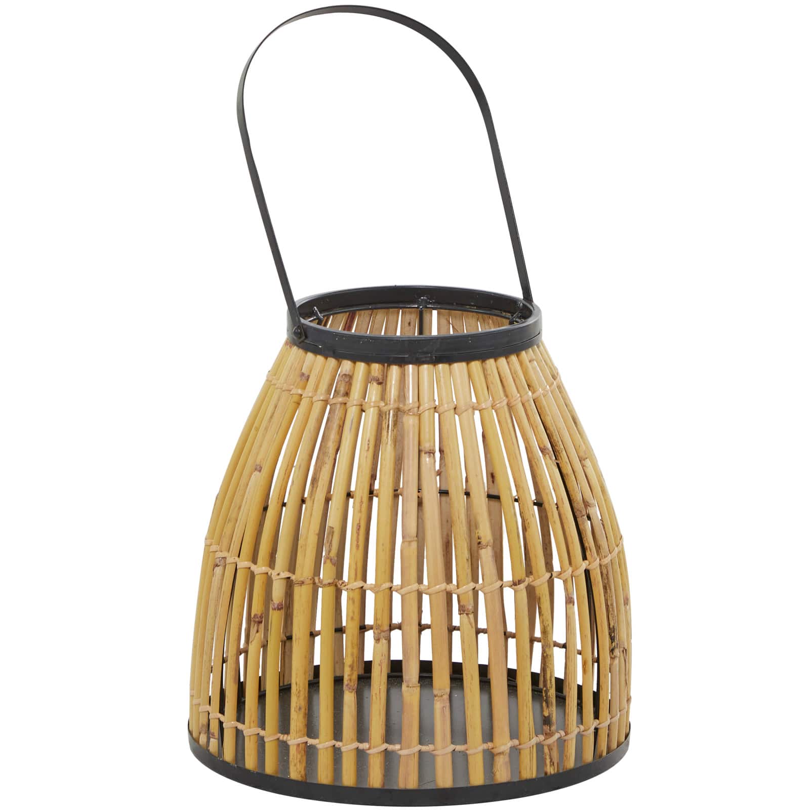 15" Brown Wicker Handmade Slatted Frame Candle Lantern with Handle