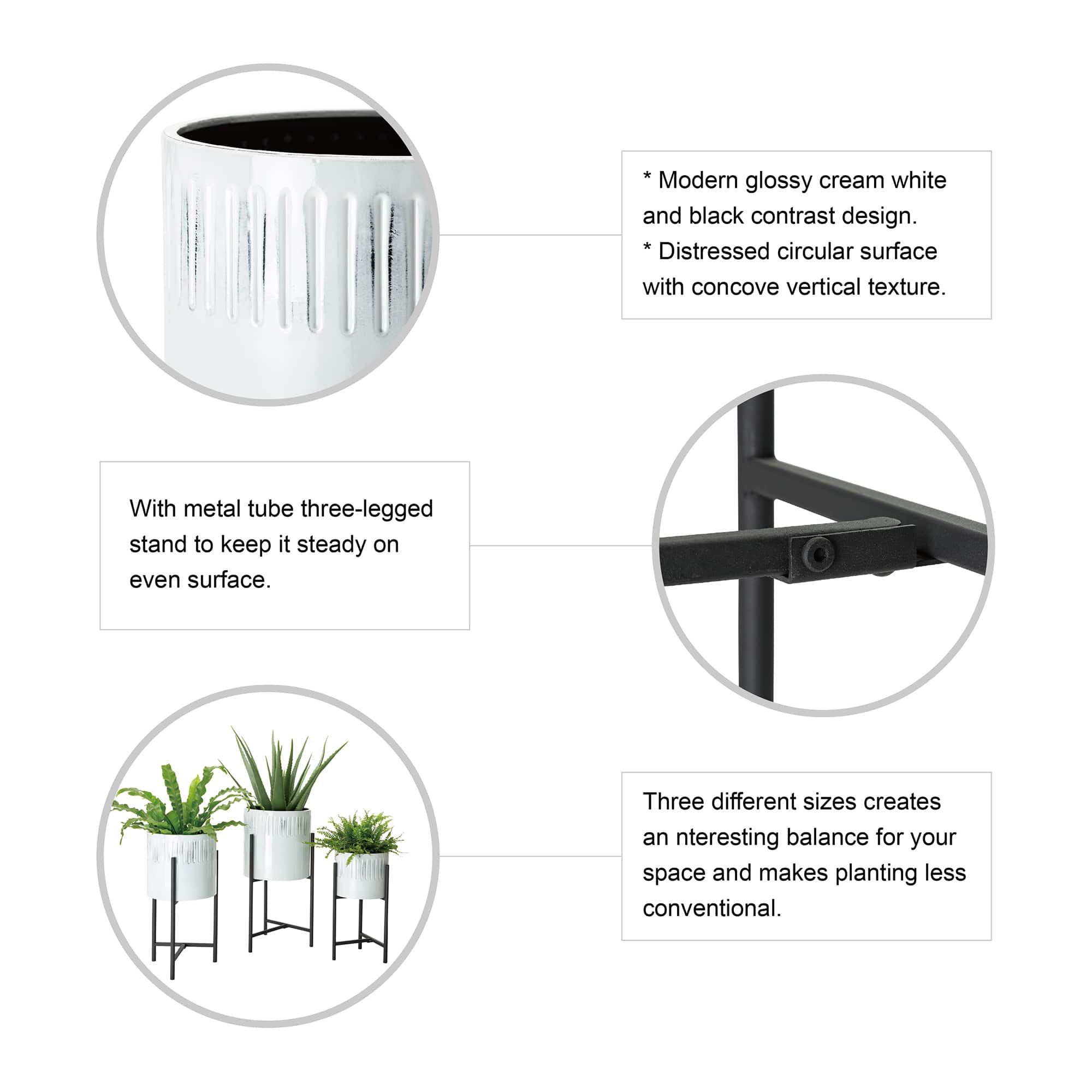Glitzhome® Whitewashed Metal Plant Stand Set