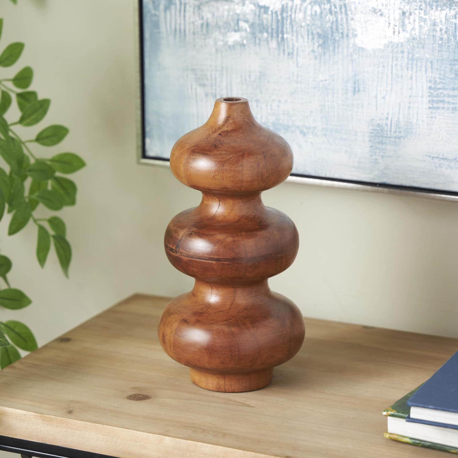 10.75" Brown Geometric Wood Bubble Vase