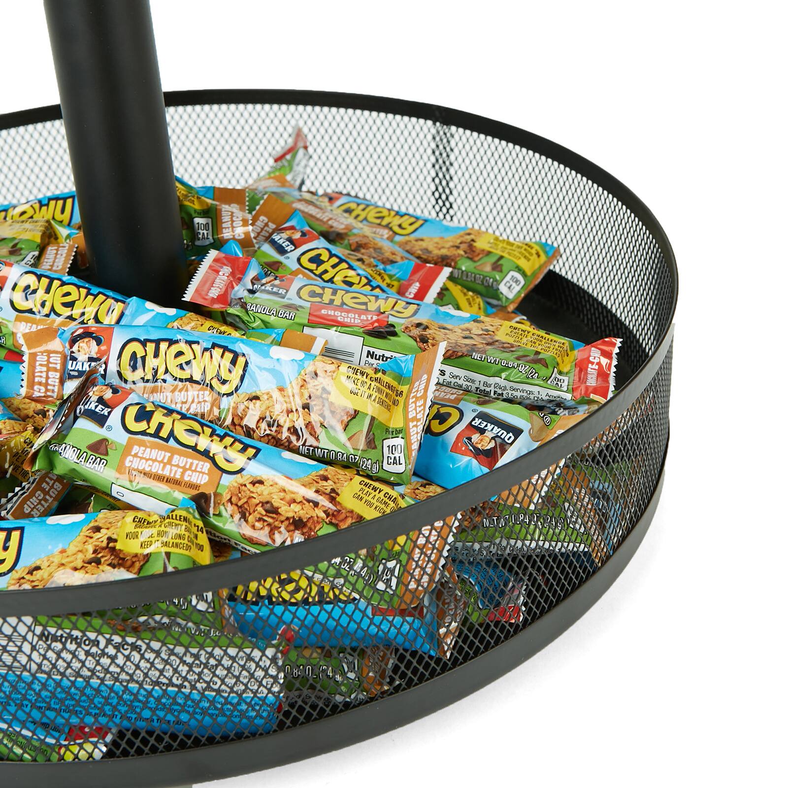 Mind Reader Black Metal Mesh 2-Tier Lazy Susan Granola Bar and Snack Organizer
