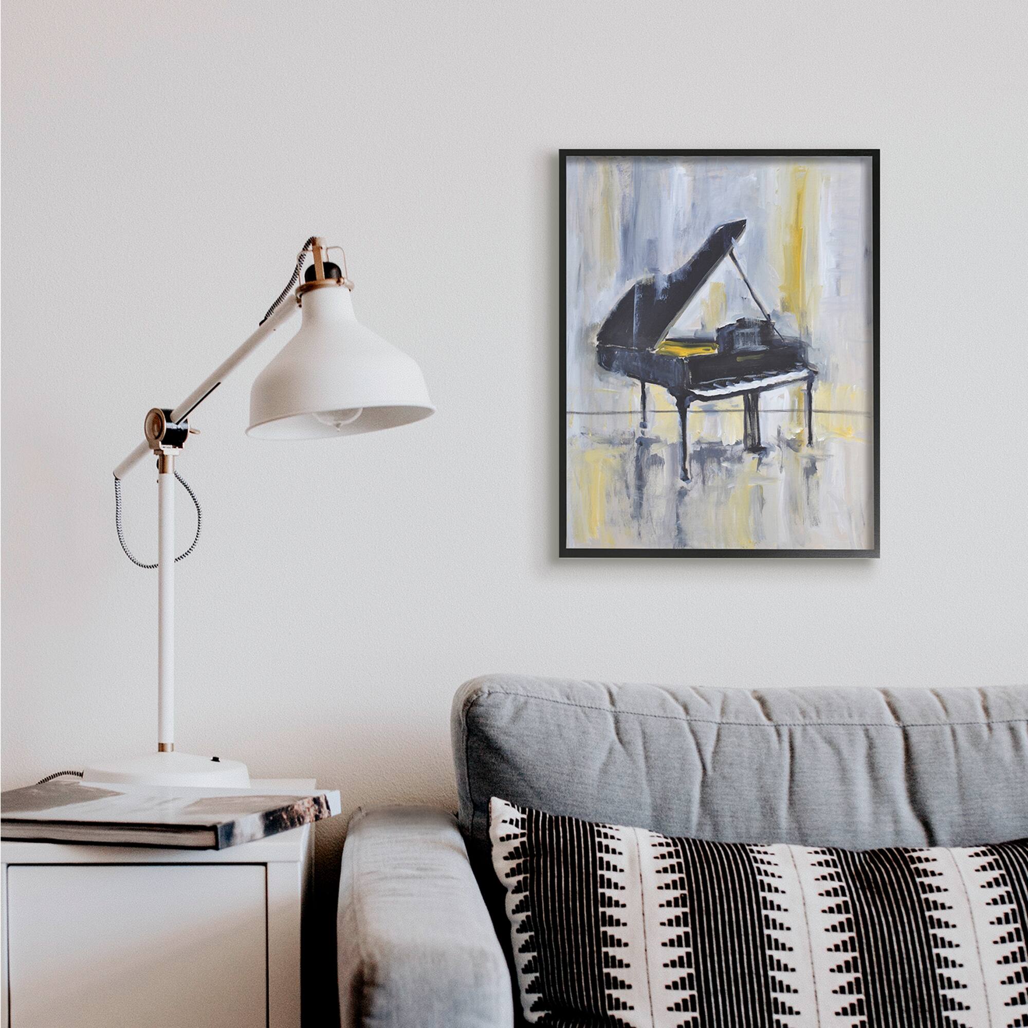 Stupell Industries Distressed Grand Piano Wall Art in Black Frame