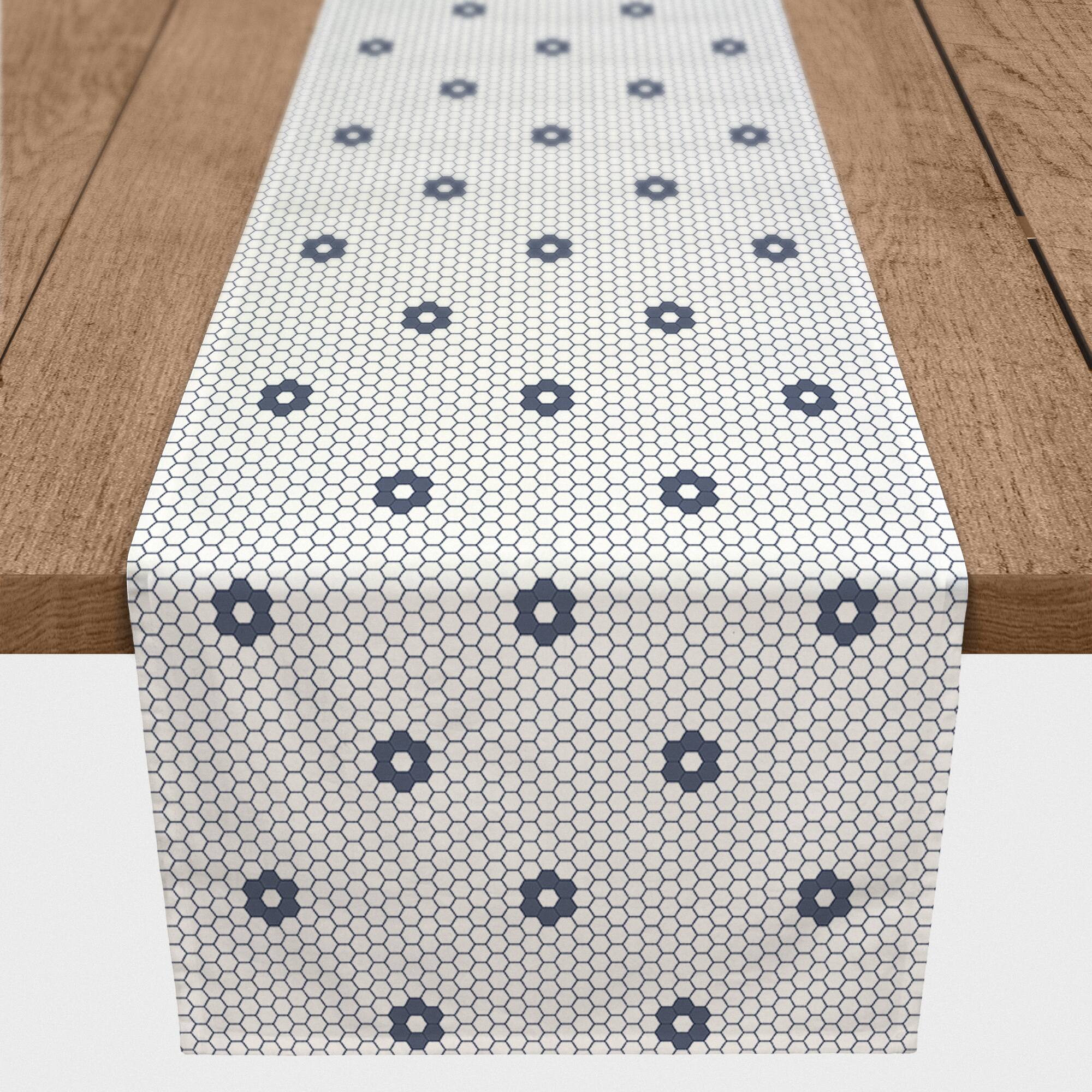 Navy Floral Pattern 16" x 90" Cotton Twill Runner