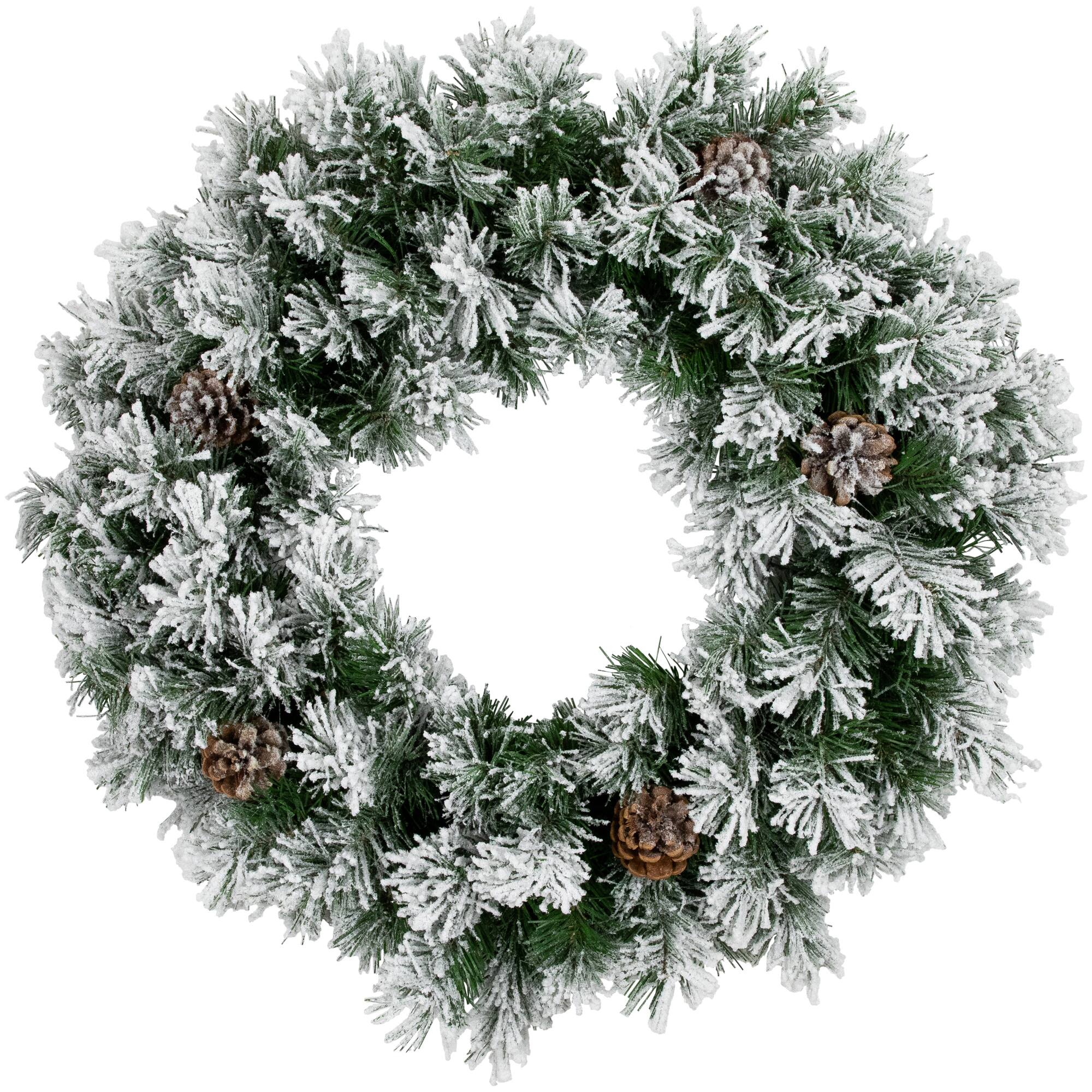 24" Flocked Angel Pine & Pinecones Wreath